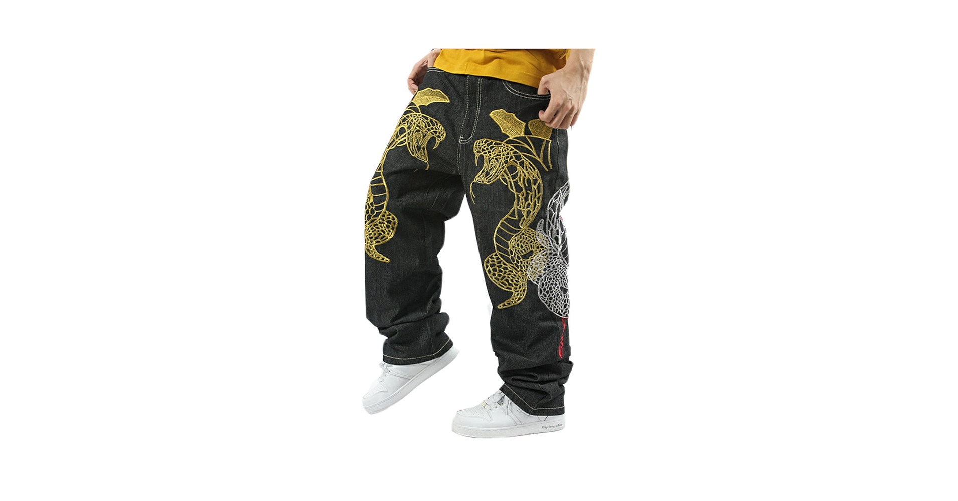 Crazy Men's Hip Hop Graffiti POW Print Baggy Relaxed Denim