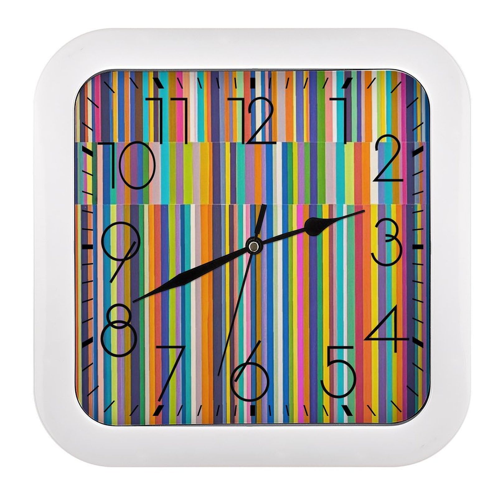 MUSM 10.2 X 10.2 Inch Modern Stripes Wall Clock Battery Operated High Accuracy Decorative Square Clocks for Kitchen Bedroom Living Room Home Office Porch