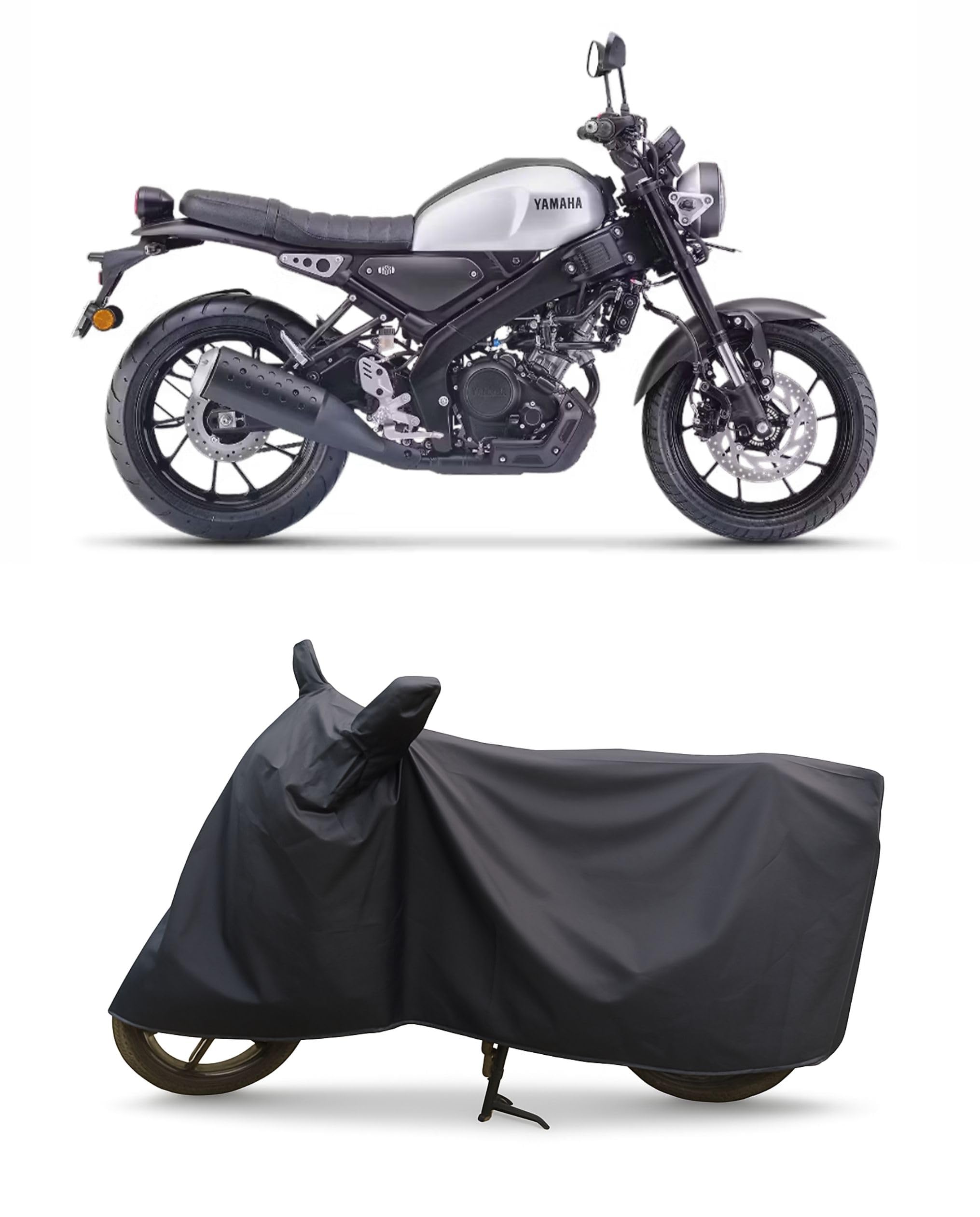 Bike Cover for Yamaha XSR 155 All Weather Protection from Rain, Dust, UV Rays & Scratches with Mirror Pockets & Buckle Belt (Black)-image-19