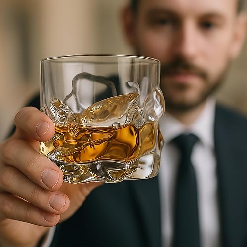 Miniatura 6 de Juego de 2 vasos de whisky de cristal pesado, 10 onzas, vasos de whisky antiguos, regalo para cócteles escoceses, ron, coñac, vodka, licor - regalo