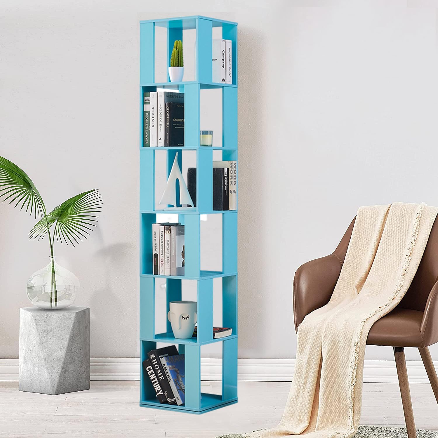 Rotating Bookshelf,6 Tier 360 Floor Standing Revolving