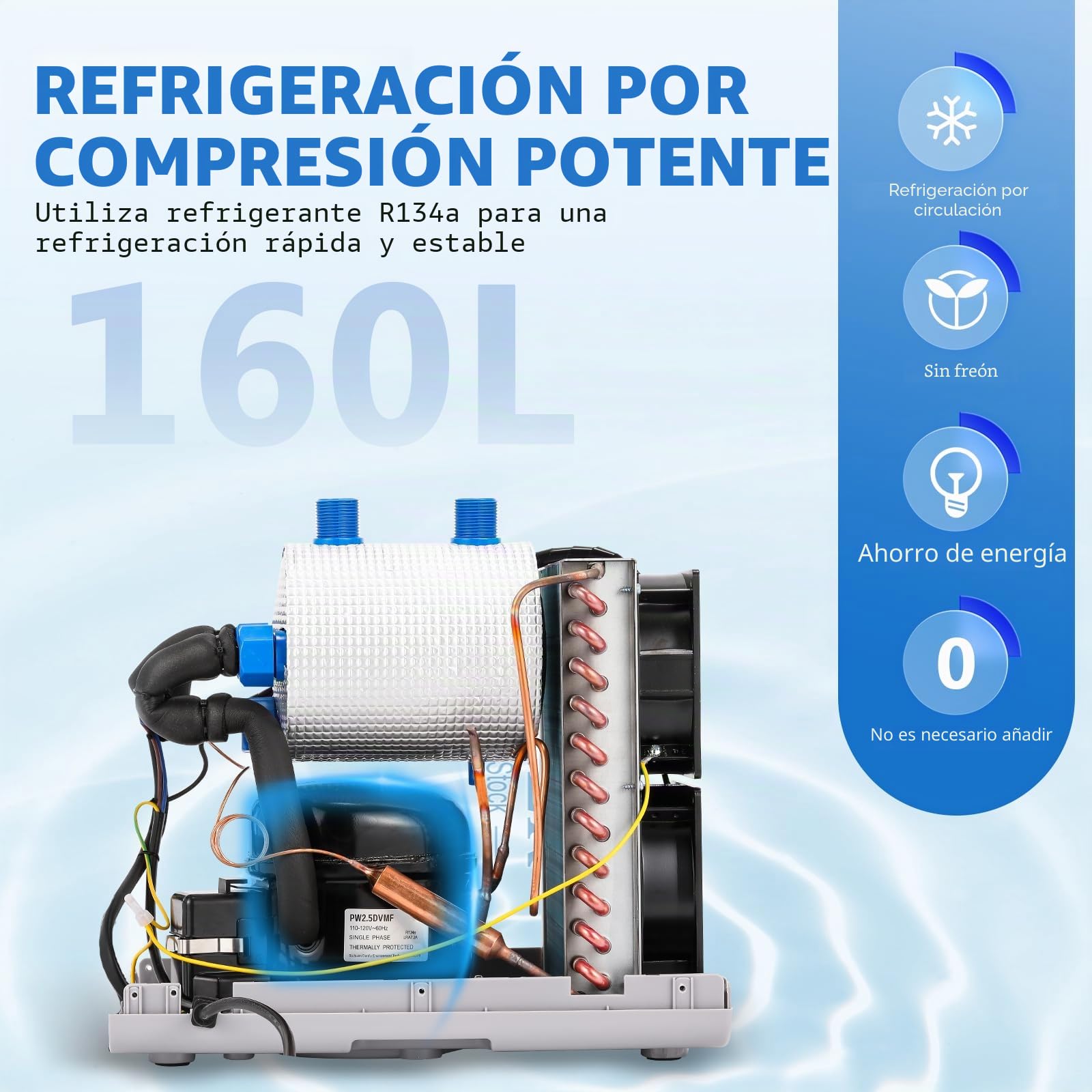 BAOSHISHAN Enfriador de acuarios 160L/42gal 1/10 HP Enfriador de peceras Especial silencioso para hidroponía Hierbas acuáticas Medusas Coral