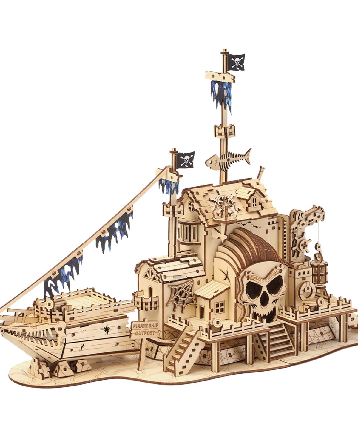 3D Wooden Puzzles for Adults - Pirate Ship Model Kit, Challenging Wooden Models for Adults to Build - Phantom Pirate Bay, Ideal for Holiday or