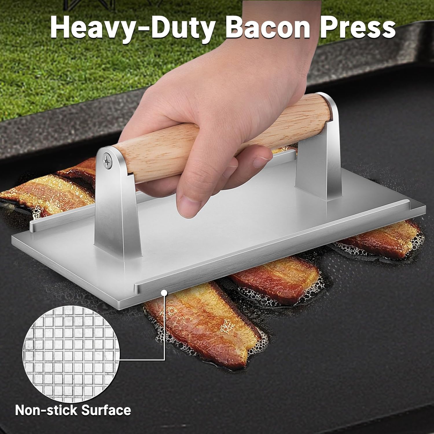 7 Pcs Griddle Breakfast Kit for Blackstone - Pancake Batter Dispenser for Griddle, Grill Press for Bacon, 4 Egg Rings/Pancake Molds, Basting Brush Compatible with Blackstone Griddles