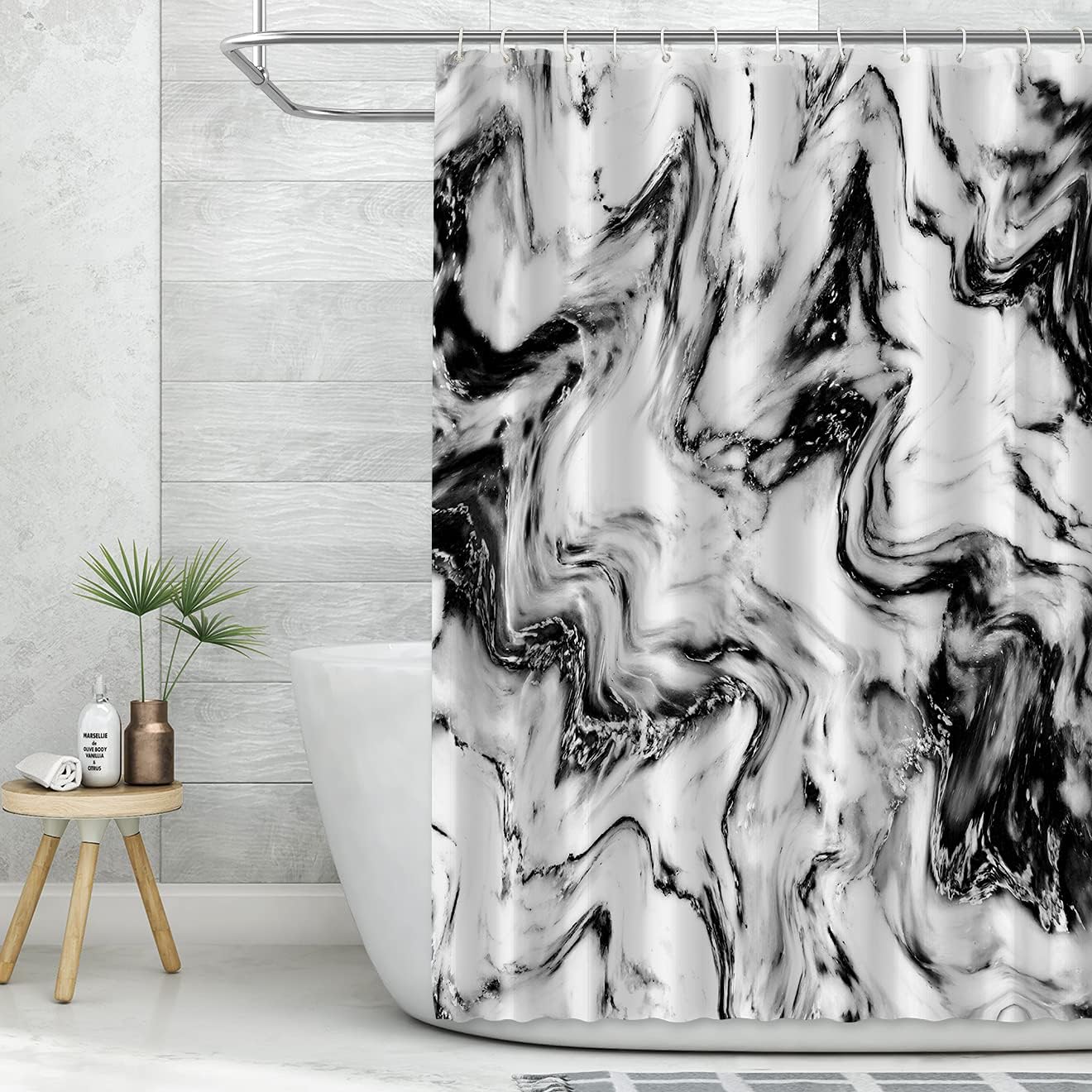 Shower Curtain Bath Abstract Design Fabric Decorations Bathroom Decor Sets with Hooks (Black, 60" W x 72" L)