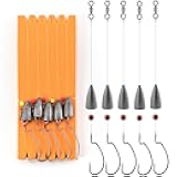 Dr.Fish 10 Pack Drop Shot Rig Bass Fishing Rig Snelled Hook Leader Line Fluorocarbon Swivel Sinker Plastic Worm Wacky Freshwater 3/8oz