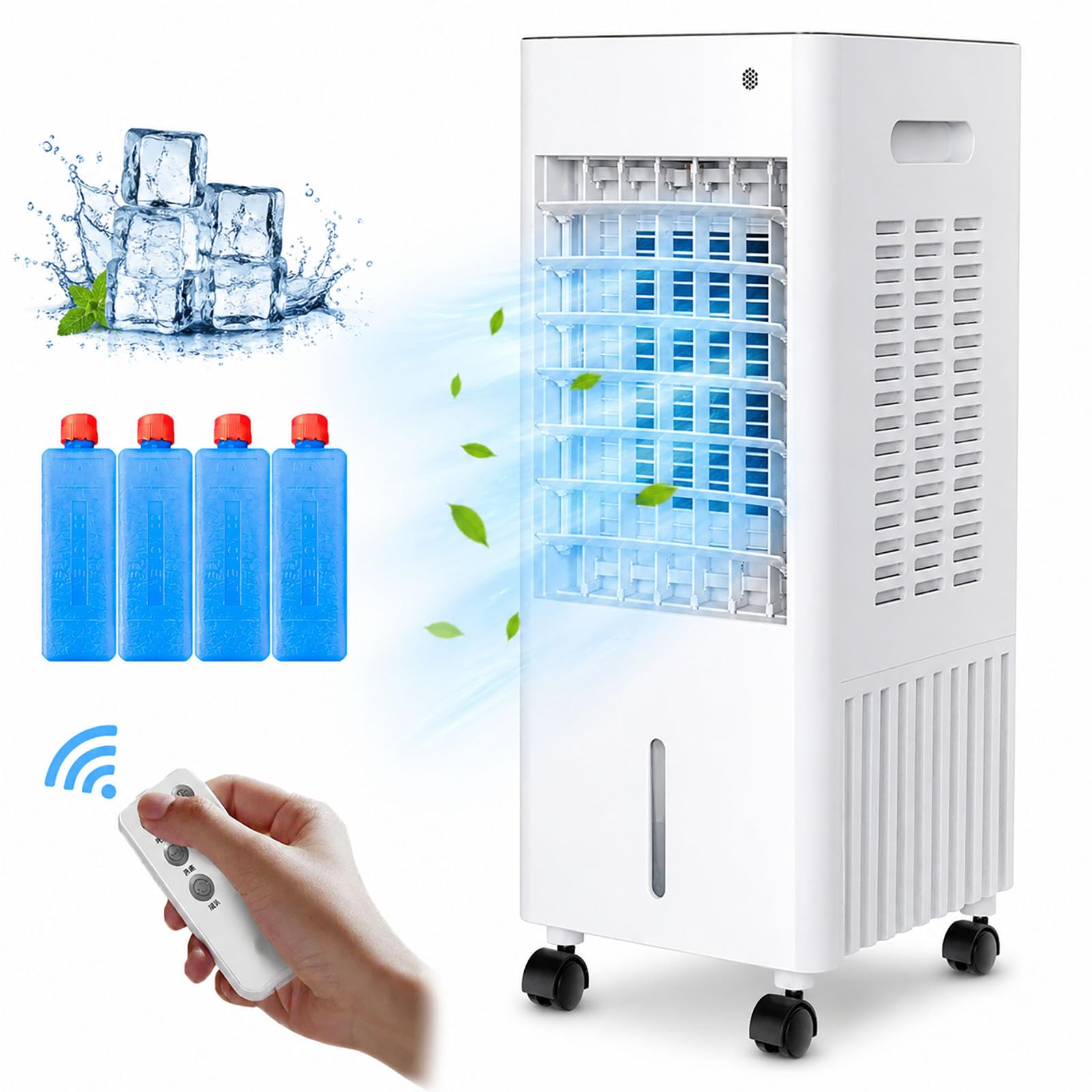 4-in-1 Portable Air Cooler, 12L Evaporative Air Conditioner No Hose, with 4 Ice Packs, 3-Speed Fan, Quiet Operation, 7.5H Timer, Humidifier & Air Purifier, Remote Control for Home & Bedroom