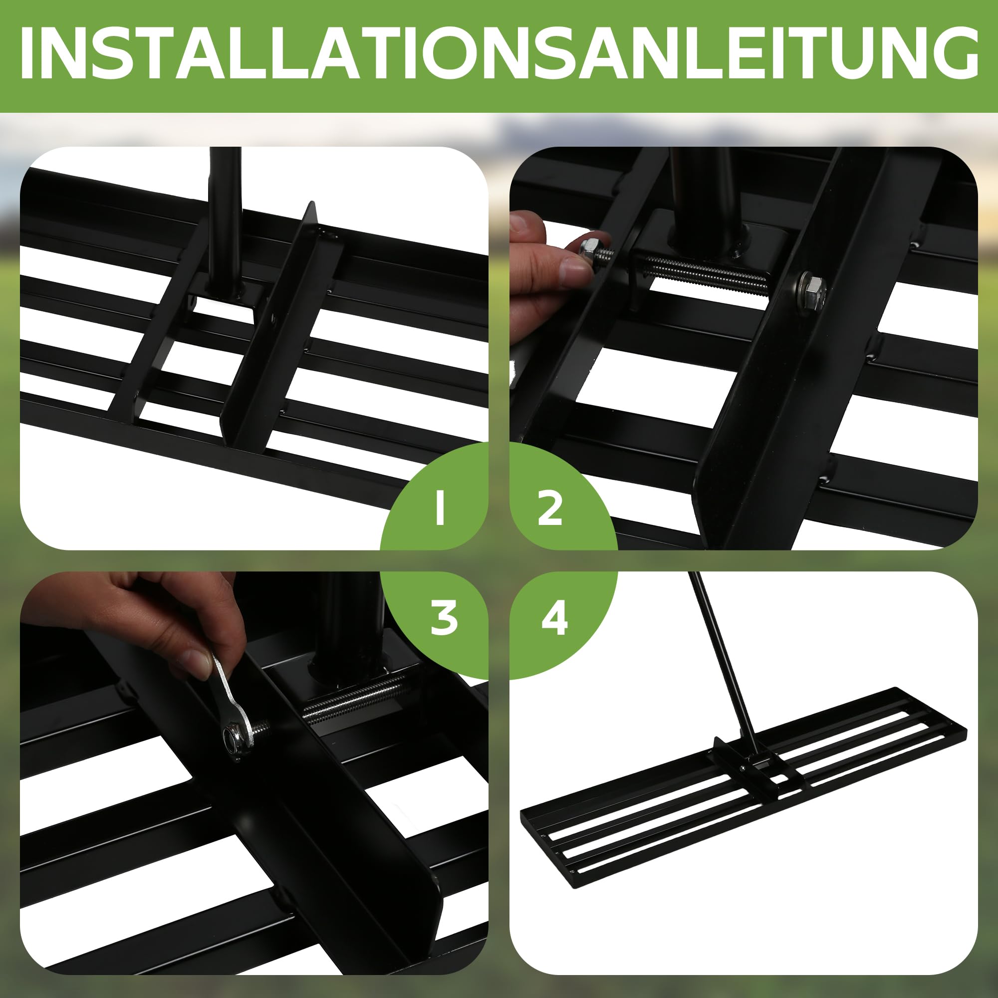 TEOV Rasenrakel Edelstahl, [100x25cm] Rasen-Nivellierungsrechen, Optimierte Gewindeverbindung gegen Lockern, Mit 2m ergonomischem Verstellbarer Stiel, für Boden, Rasenpflege & Landschaftsbau