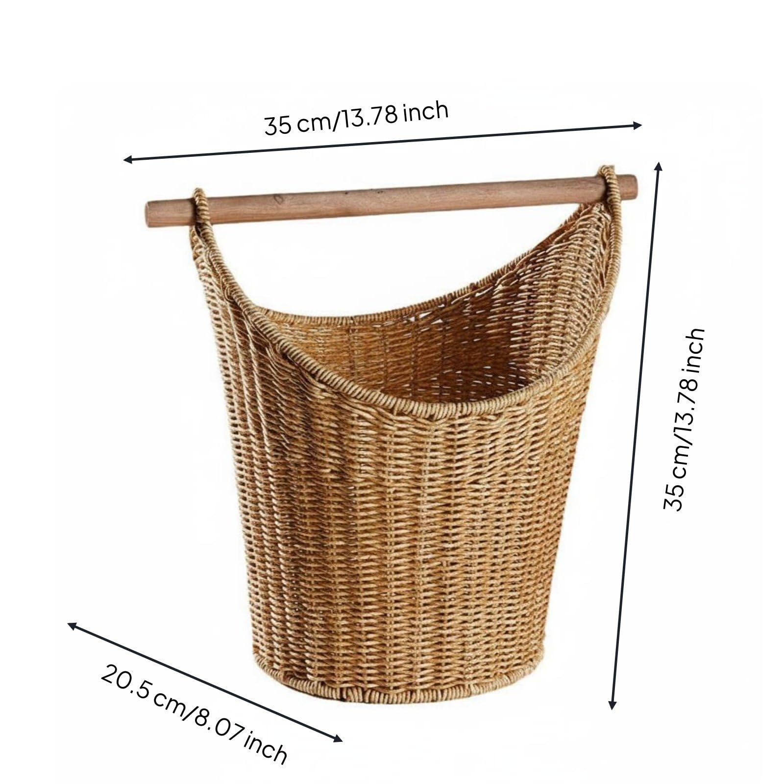Panier de Rangement en Osier Panier Tissé Panier Organisateur Panier Porte-revues Conception Imitation Rotin avec Tige en Bois Amovible Adapté au Salon Chambre Bureau Décoration Intérieure