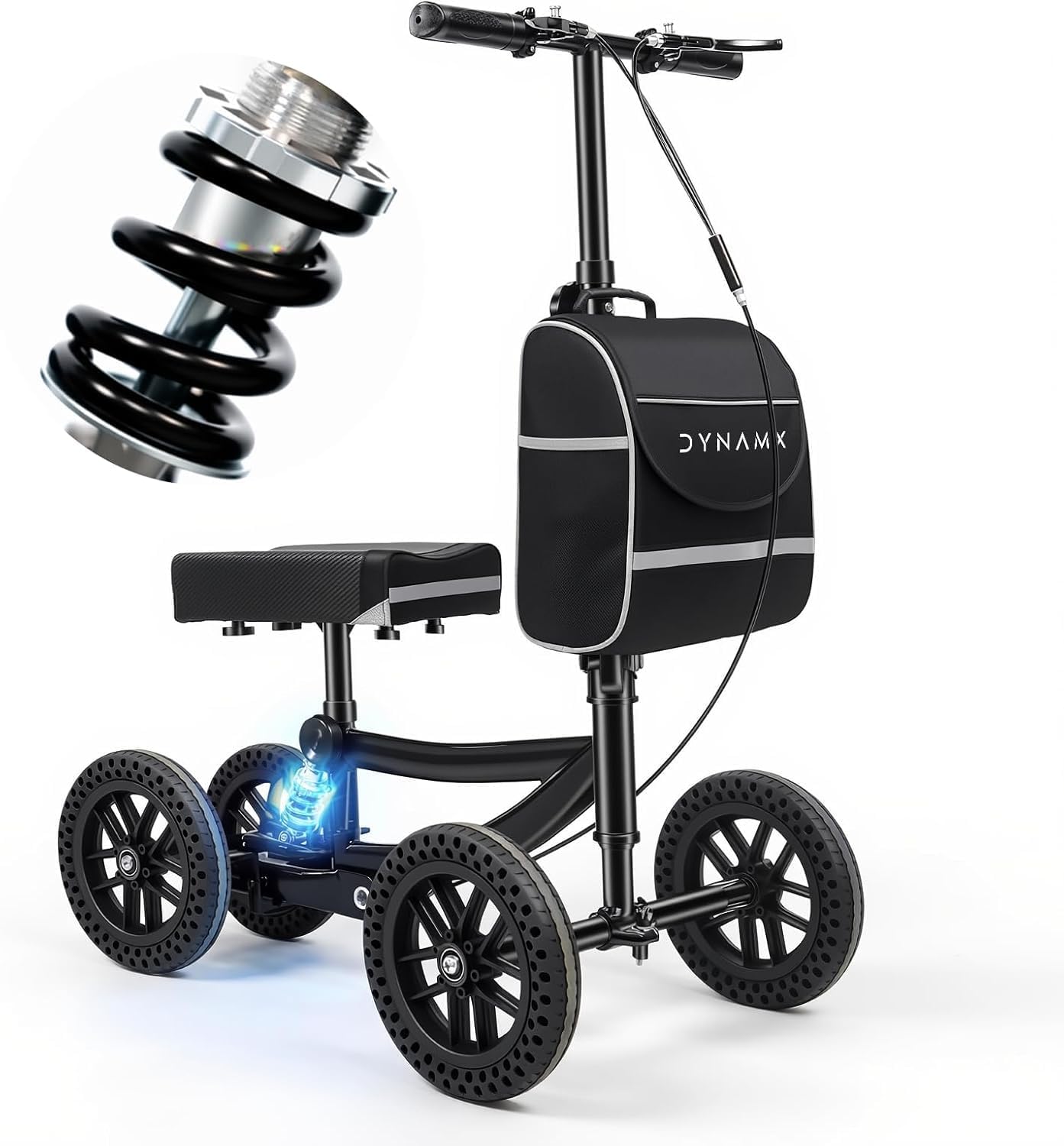 Dynamxニー・スクーター（10インチゴムタイヤ付き）、ニーウォーカー、衝撃吸収全地形対応歩行フレーム、大人用足首・足の怪我用コンパクト松葉杖代替品