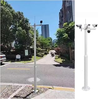Weatherproof Security Camera Pole, Galvanized Steel Surveillance Bracket Bar with 4 Mounting Arms & Lightning Rod, for Airports/Ports/Construction Sites(H-3m/9.8ft-2 Parts)