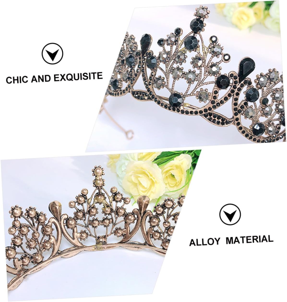 KOMBIUDA Baroque Vintage Black Tiara Crown Set with Earrings, Bridal Headwear for Women, 3pcs Queen Birthday Hair Accessory for Weddings and Special Occasions