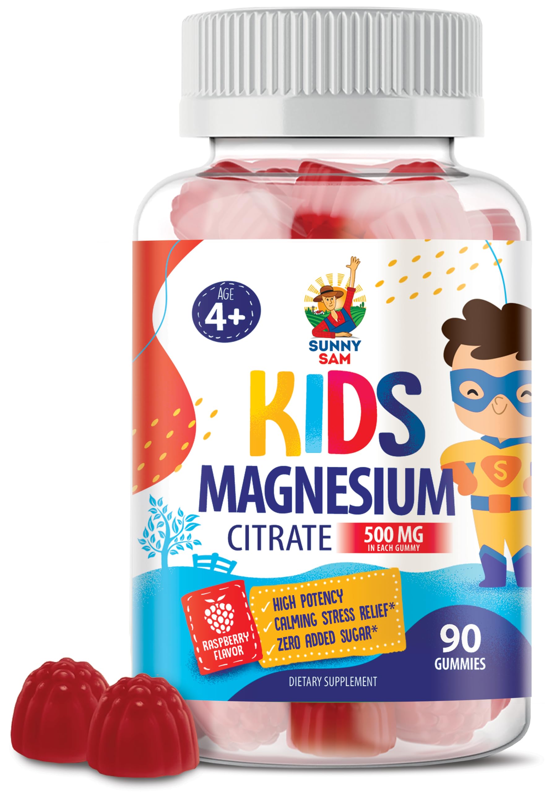 Sugar-Free Magnesium Gummies for Kids & Teens - 500mg Calm Magnesium Citrate - Chewable Magnesium Gummy Supplement for Sleep, Mood & Muscle Support - 90 GummiesClimatePartner certified