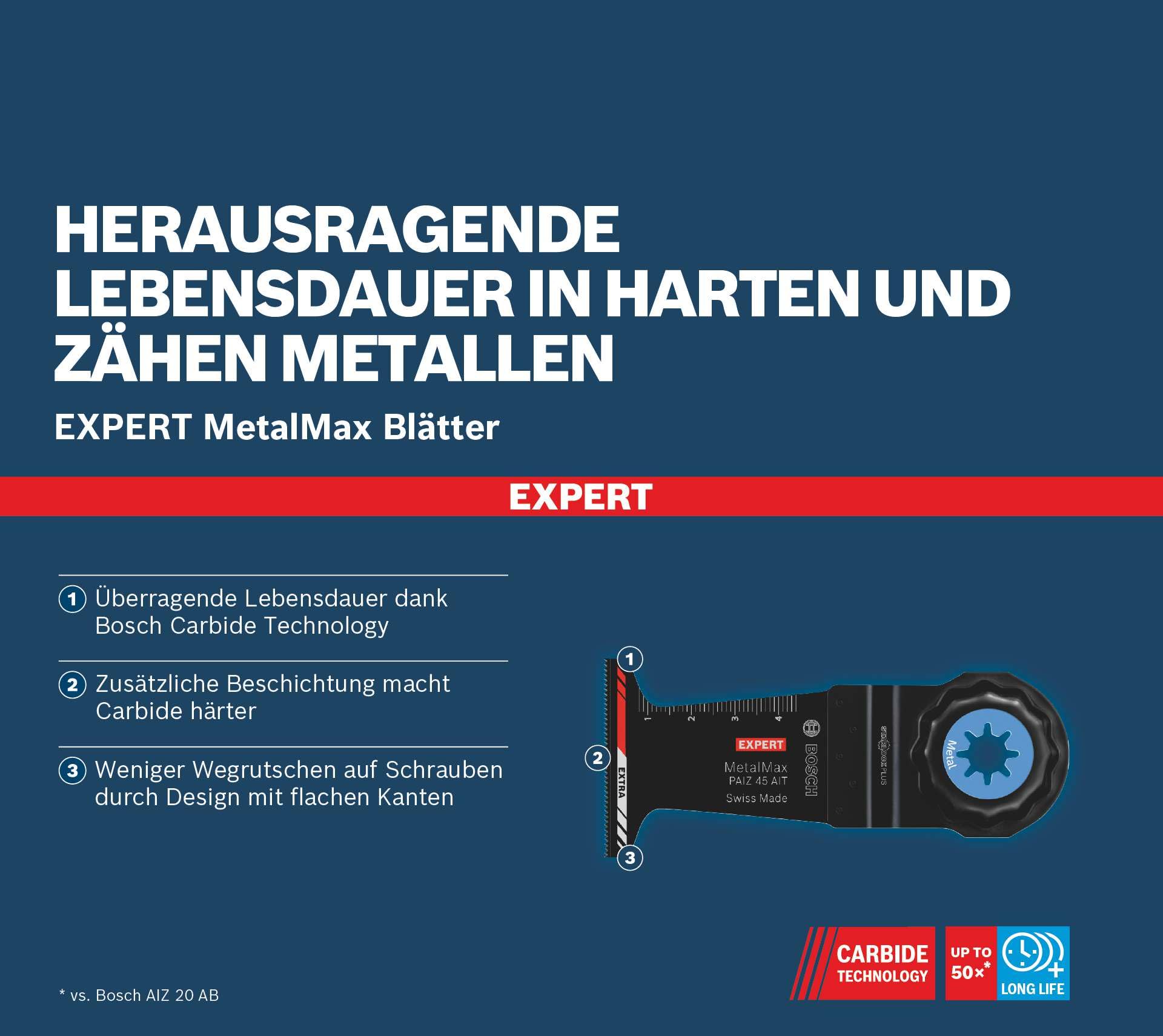 Bosch Professional 1x Lame per Utensili Multifunzione Expert MetalMax PAIZ 45 AIT per Acciaio, Acciaio Inossidabile, Larghezza 45 mm, Accessorio Utensile Multifunzione
