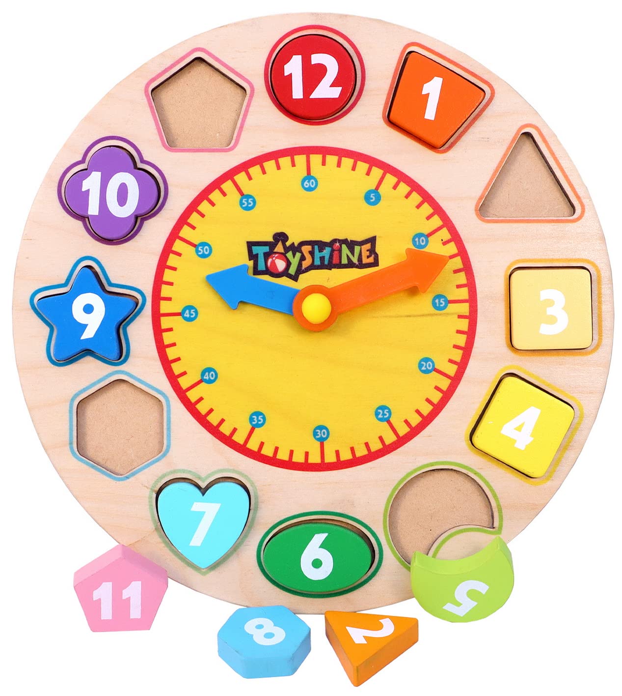 Toyshine Wooden Premium Learning Clock, Educational Digital Analog Numbers, Shape & Color Learning Montessori Toy for Kids- Multi Color (B0BW672L24) Amazon Price History, Amazon Price Tracker