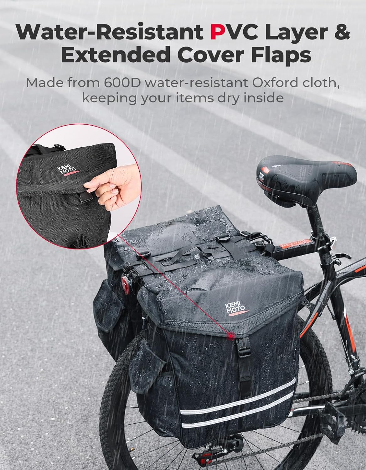 KEMIMOTO Bike Front Fork Bag, 10L Bicycle Pannier Bag Full Waterproof with Bike Panniers Bag 40L Bicycle Panniers for Rear Rack