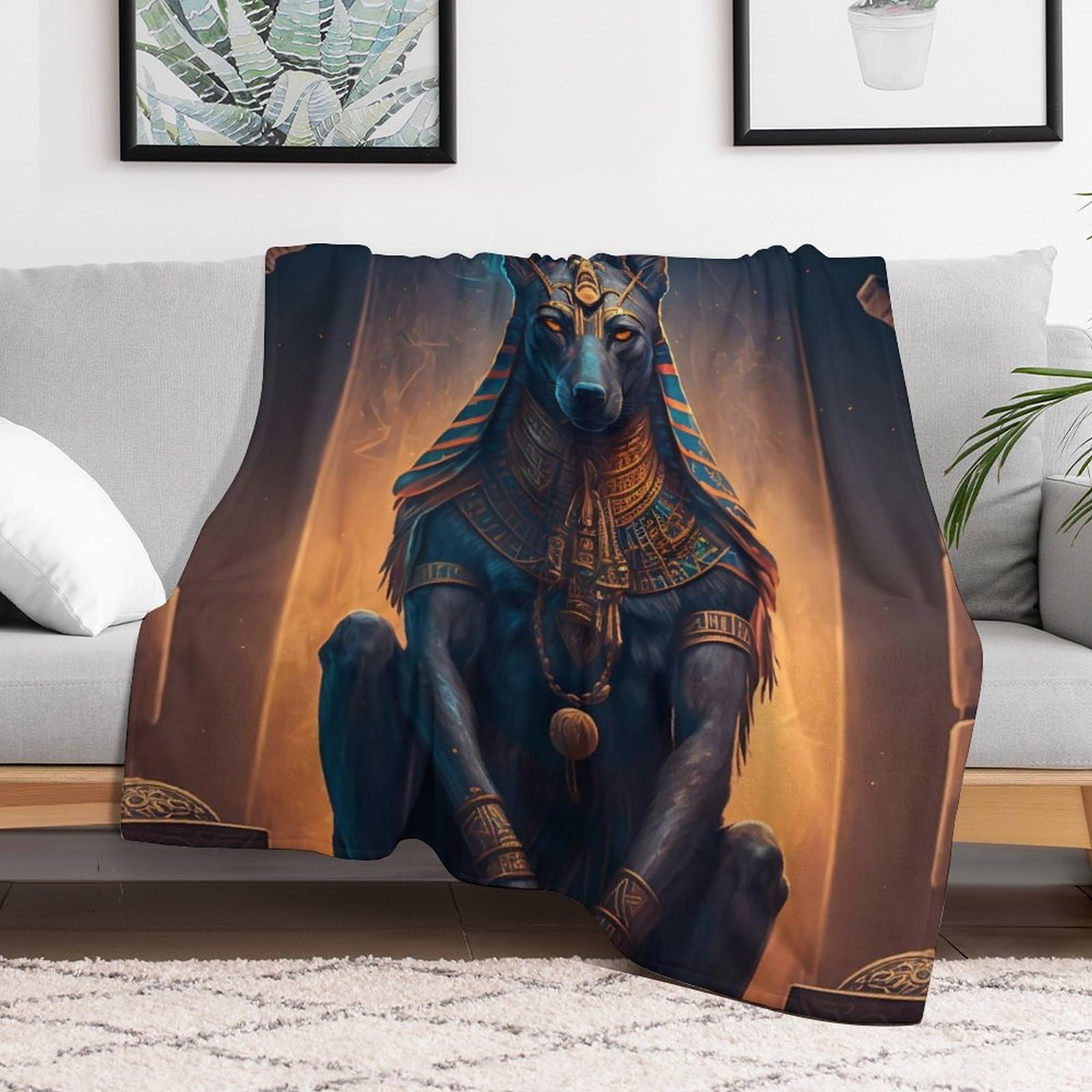 Fleece Decke Anubis-Kunstwerk 130×180cm, Kuschelweiche Flauschige Mikrofaserdecke für Couch Sofa Bett
