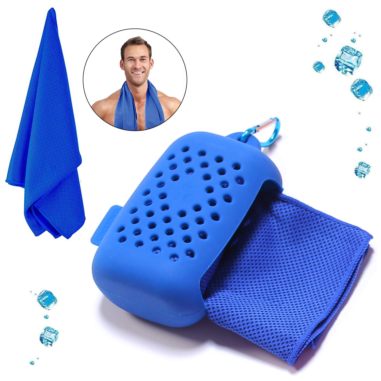 Cooling Towel, 100x30 cm Ice Towel for Neck, Soft Breathable Chilly Towel, Quick Dry Fitness Towel for Instant Relief, Stay Cool for Yoga, Golf, Gym, Camping, with Silicone Case