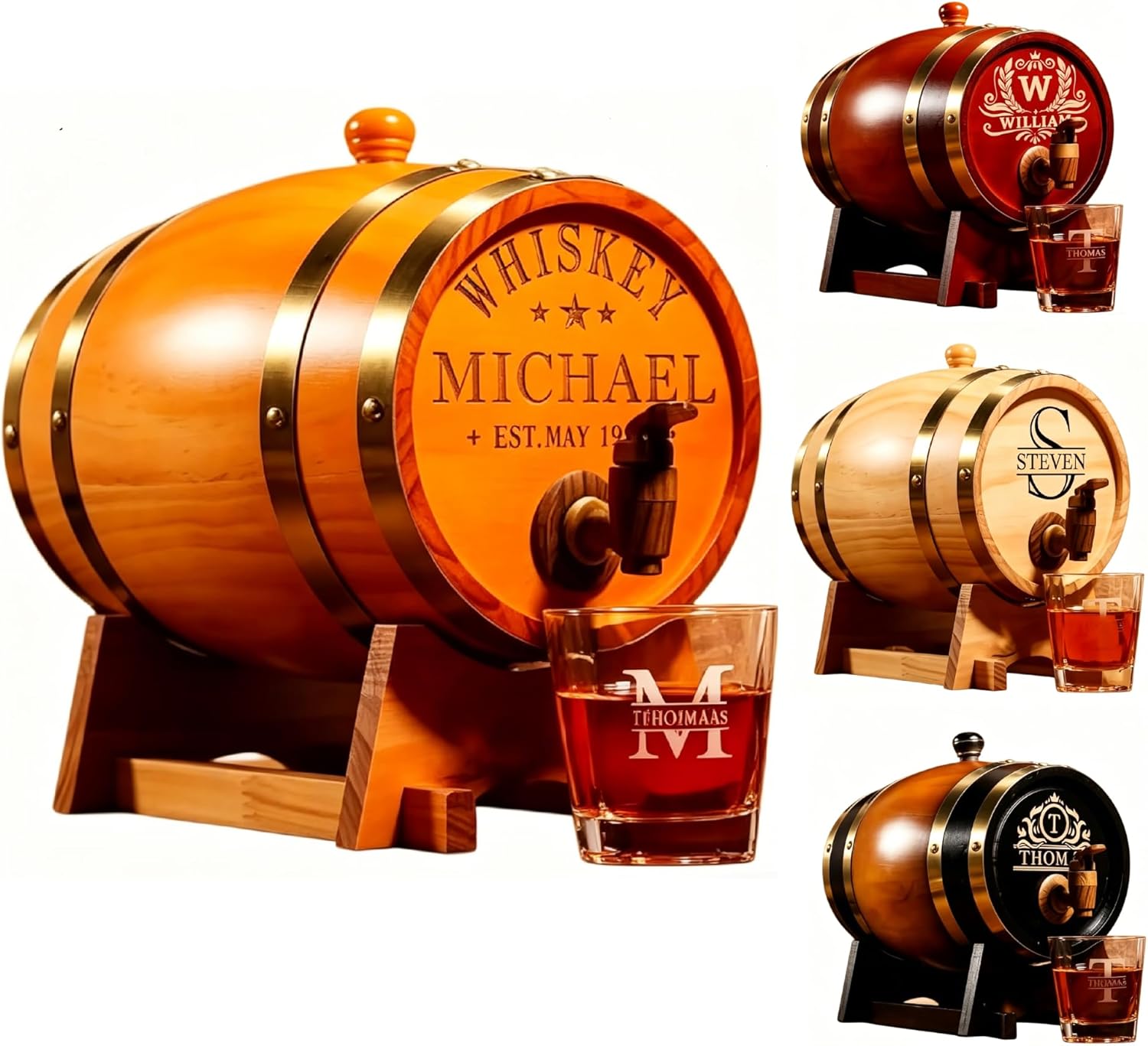 Personalized Whiskey Barrel with Custom Engraved Names&Text, Wooden Home Whiskey Dispenser Barrel, Bourbon Cask Whiskey Dispenser, Unique Father Day Birthday Gift for Men, Husband, Dad