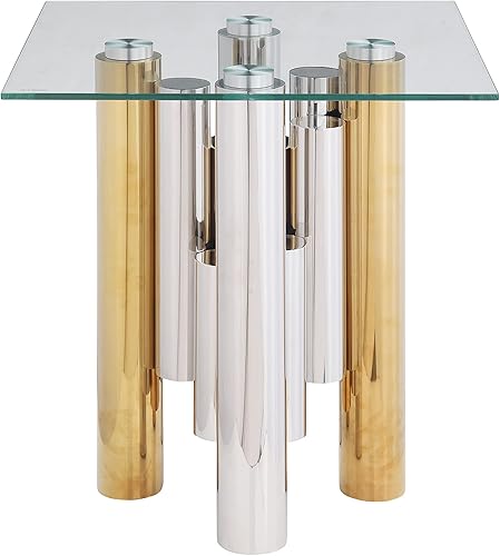 Miniatura 10 de Mesa auxiliar moderna de cristal de 20 pulgadas con marco de metal, mesa de noche, mesa esquinera para sala de estar, oficina en casa, dormitorio