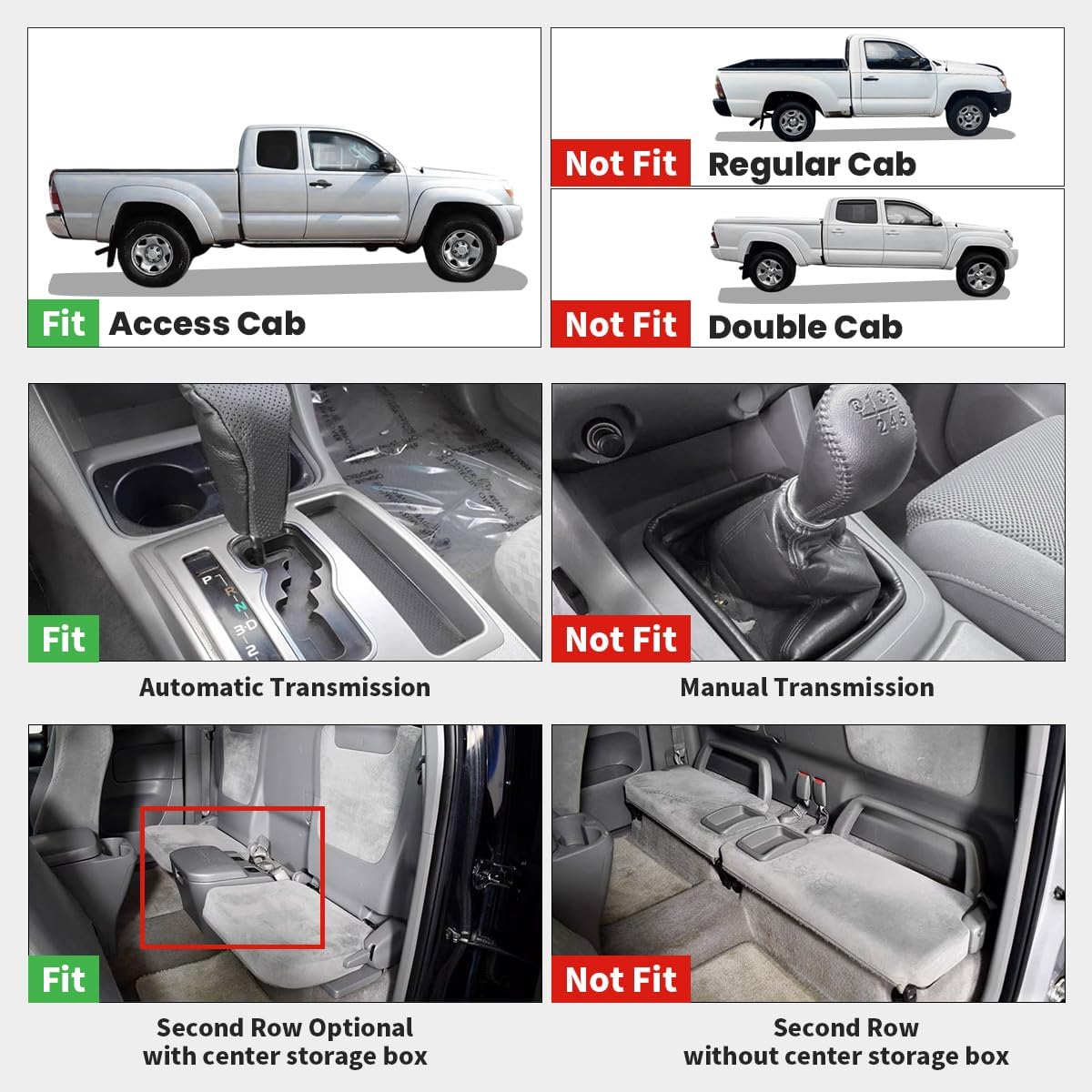 LASFIT Floor Mats for Toyota Tacoma 2008-2011 Access Cab Auto Tran, All Weather Custom Fit Floor Liner for Tacoma Second Row Optional with Center Storage Box,TPE Mats Front&Rear 2 Row, Black - Image 2