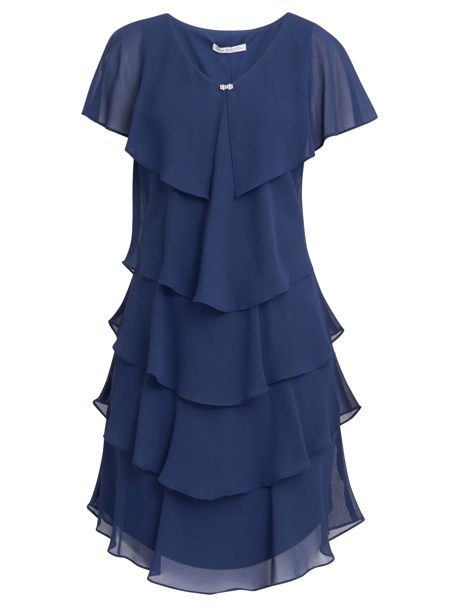 Gina Bacconi Women's Bella Georgette Tiered Dress - Navy - 10