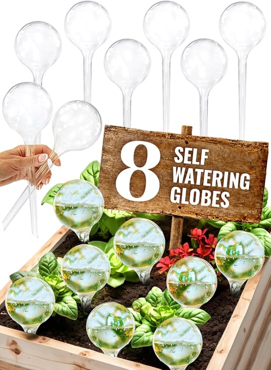 8 pc Plant Watering Globes Large Plastic XL - Automatic Plant Waterer Set Include Plant Accessories for Indoor and Outdoor Pots - Set of 8