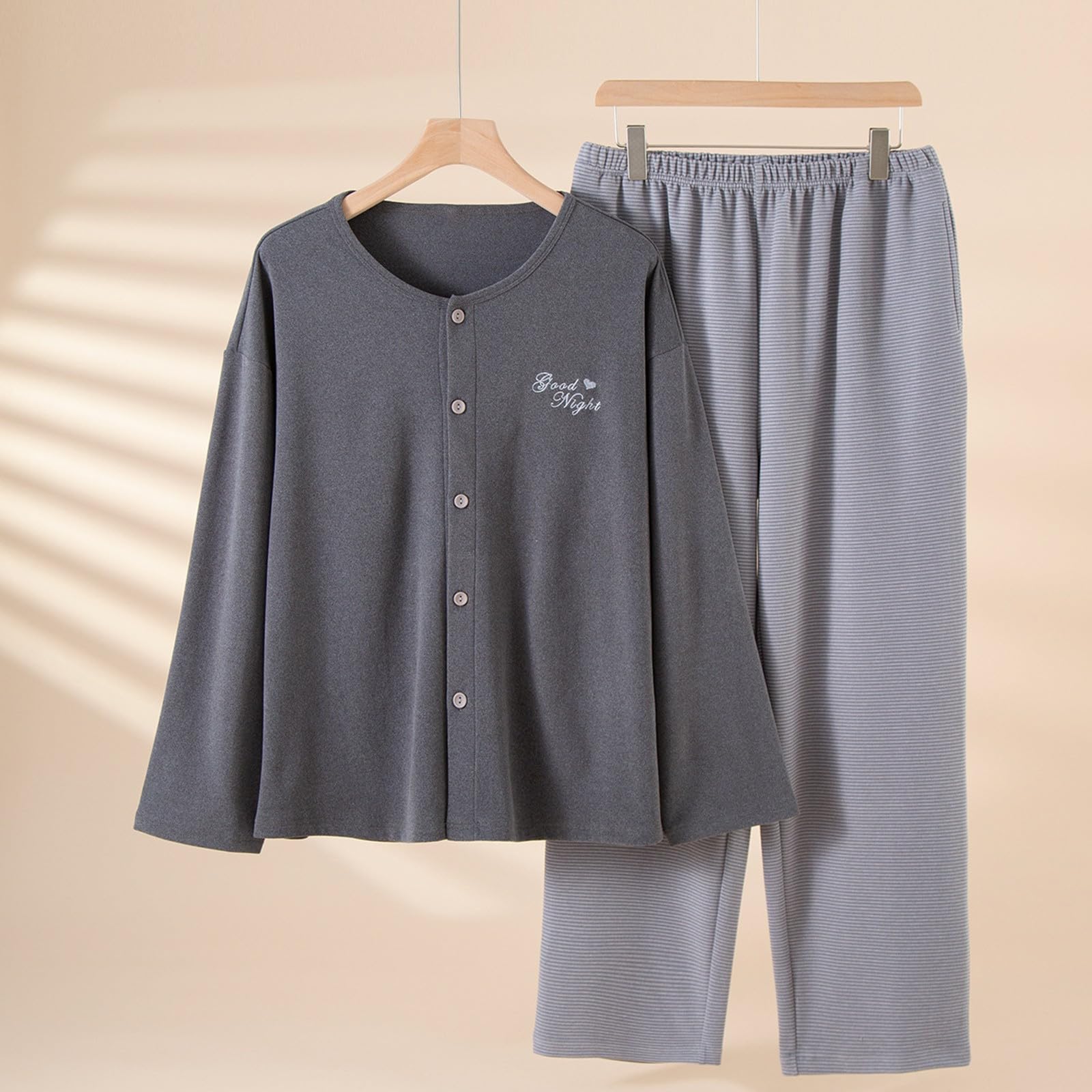 Completo Pigiama Uomo Cotone Lungo Morbido | Completo Pigiama Uomo Cotone Lungo, Materiale Naturale e Confortevole per Tutte le Stagioni