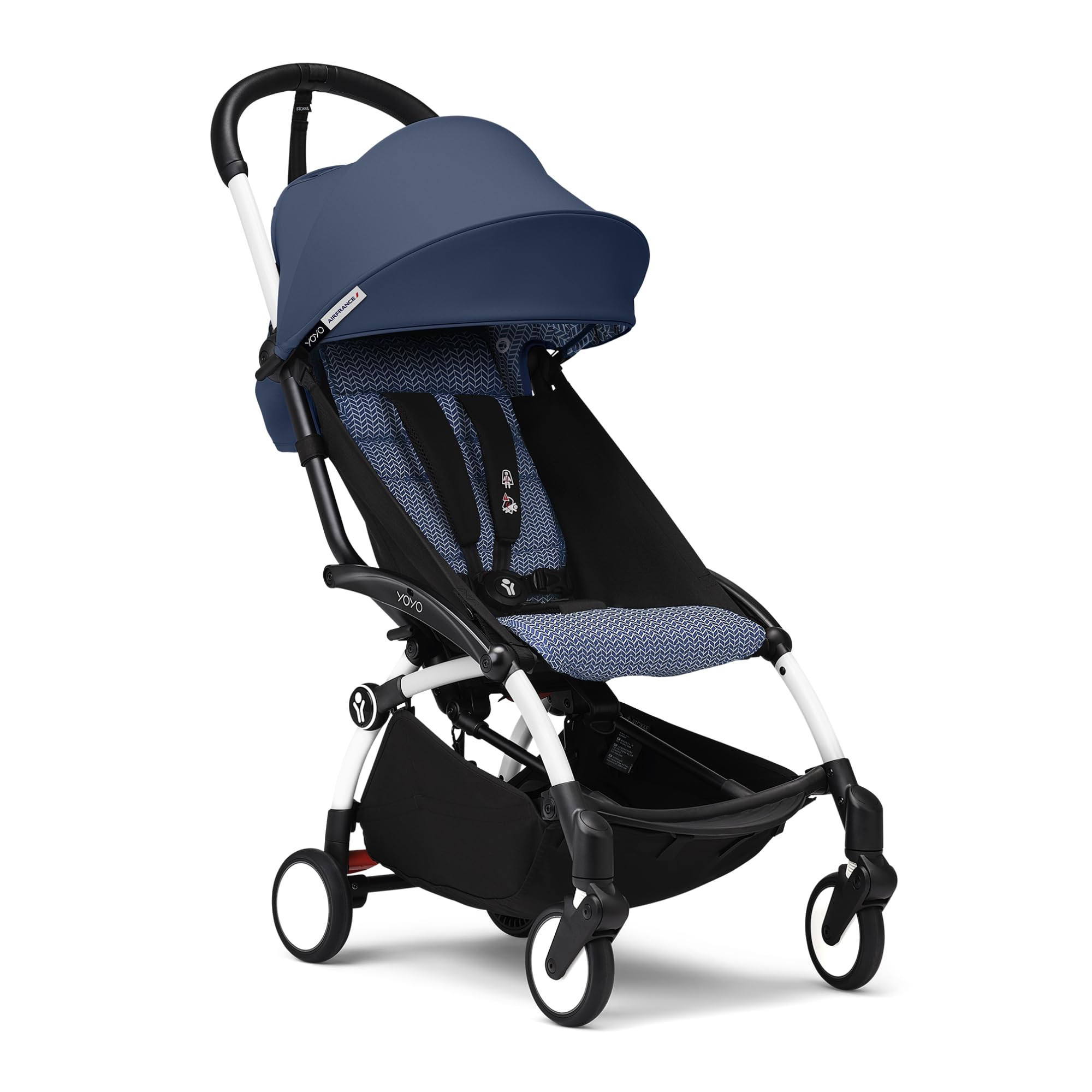 Stokke Babyzen YOYO3 Stroller from 6 Months - Includes White Frame Seat Cushion + Canopy - Folds in & Out in a Flash - Light & Compact - Carry-On Compatible - Air France Blue-image-31