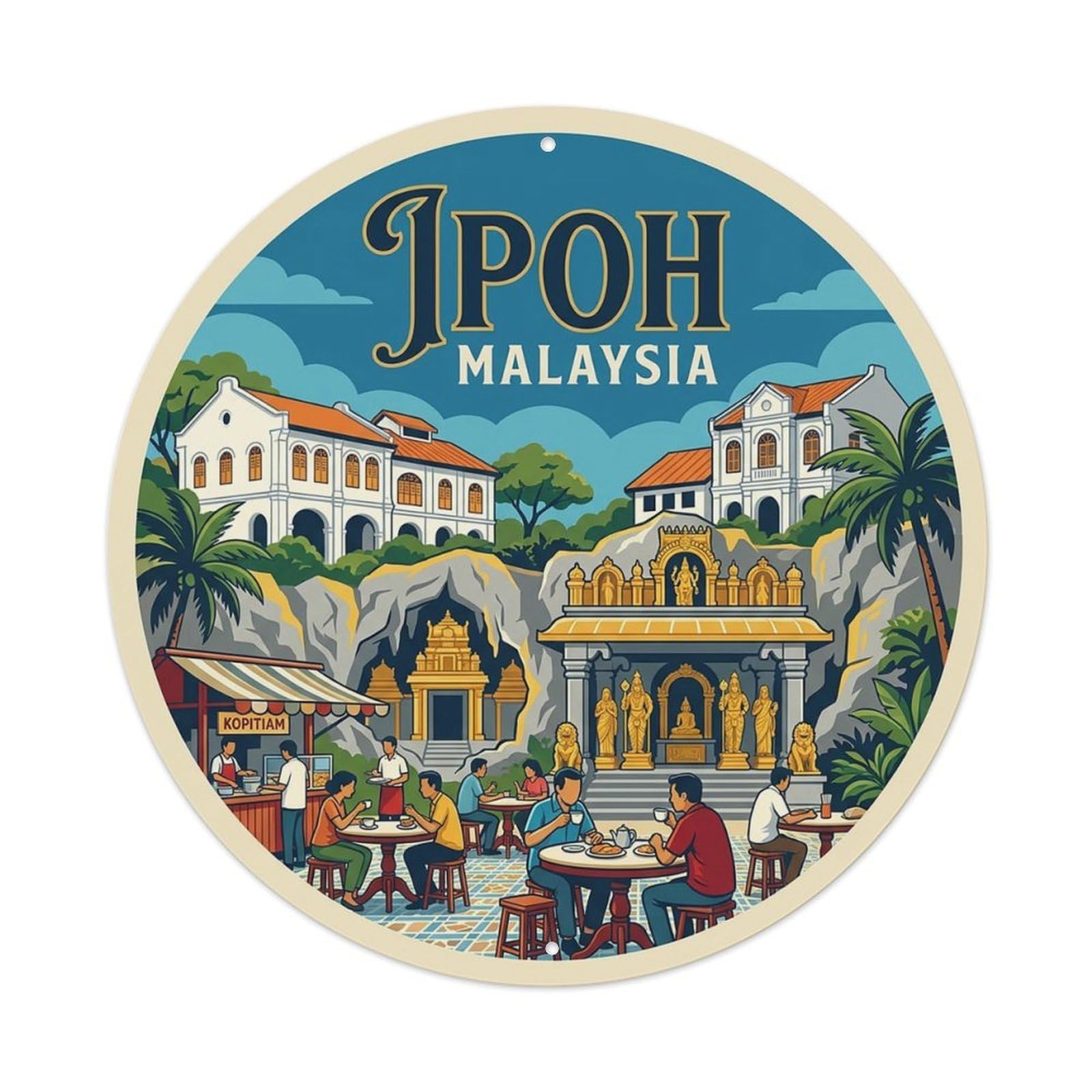 Malaysia Vintage Travel Ipoh Vintage Metal Tin Sign Plaque Wall Decor for Cafe, Club Bar, Office, Garden Metal Poster 8x8Inch