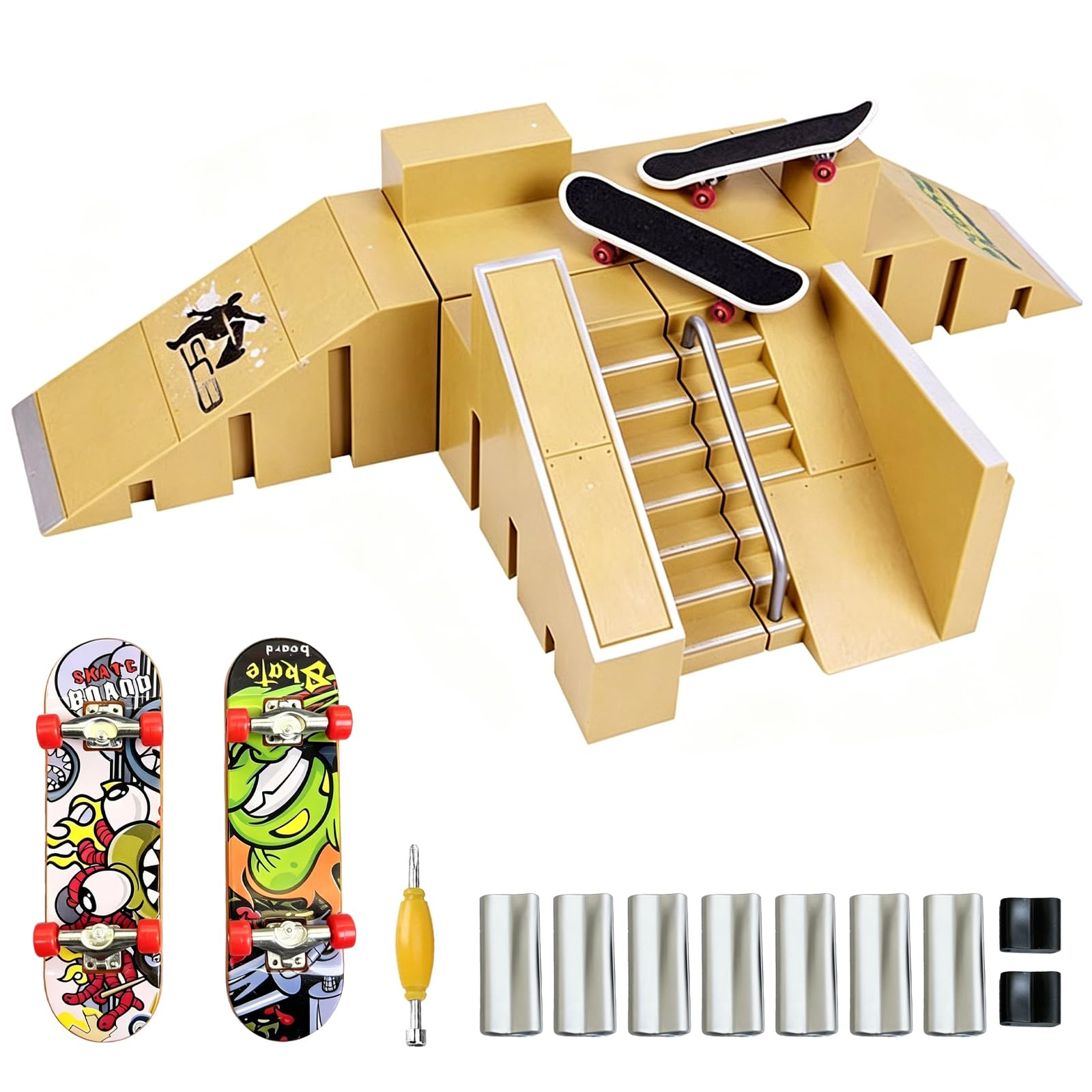 Finger Skateboard Rampe Zubehor Set, 5-in-1 Finger Skateboard Park, Mini FingerSkateboard Ramp, Fingerskateboards, DIY Montagen Fingerboard Rampe fur Fingersportarten Spielzeug Geschenk