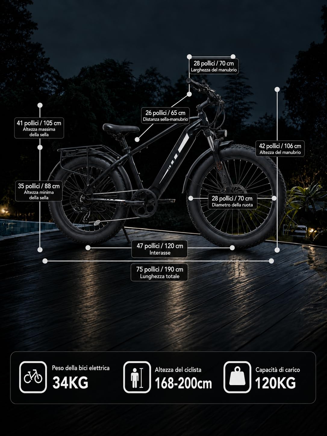 Bodywel D6 Bici Elettrica Adulto, 26x4 Fat Mountain E Bike Tutti i Terreni, Batteria 48V 15Ah, Motore 250W, 7 Velocità, Forcella Ammortizzata, Freni a Disco Idraulici e Telaio in Lega (Argento)