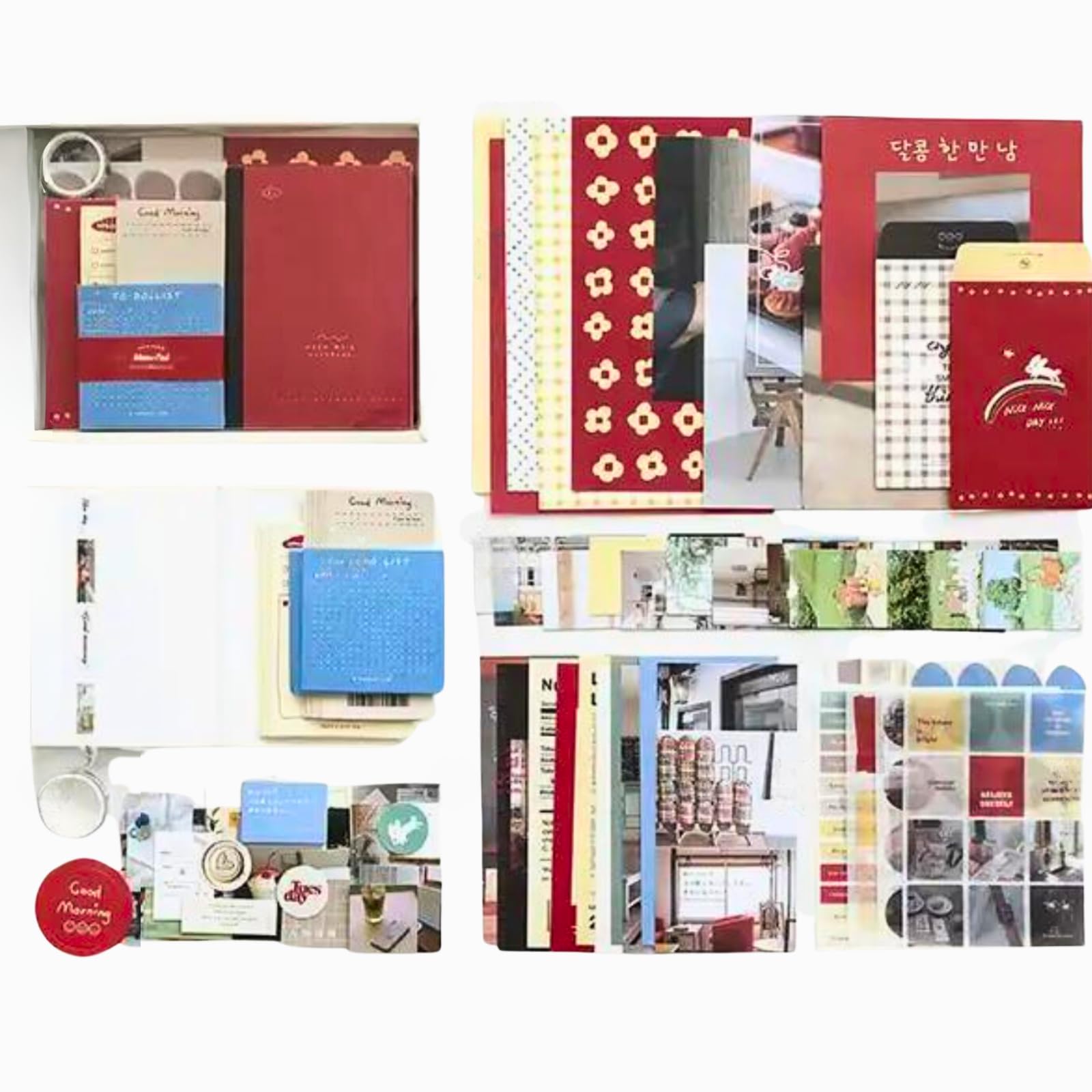 Paper Junk Journal & Scrapbook Kit: A6 Notebook, Stickers, DIY Set with Aesthetic Vintage & Creative Décor Journaling Supplies. Ideal Gifting for Teens, Girls (Autumn Photo Studio, Red)
