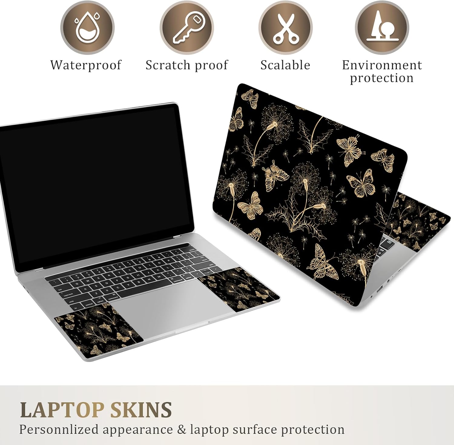 ArtSo Laptop Skin Sticker Decal,16.5 17 17.3inch Laptop Netbook PC Notebook Universal Vinyl Reusable Skin Sticker Cover Personalized Art Case Protector, Golden Butterfly