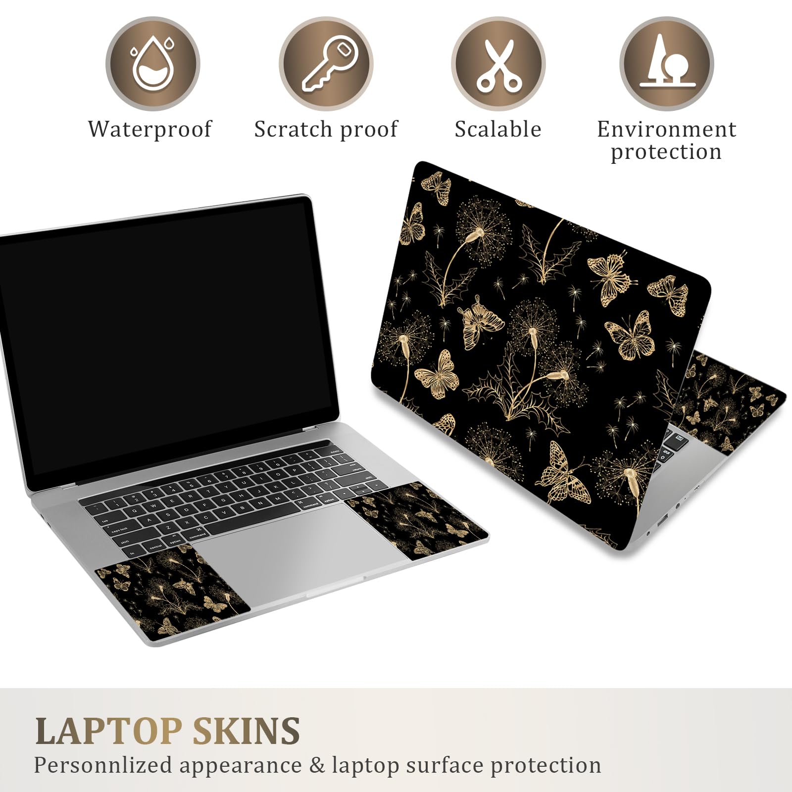 ArtSo Laptop Skin Sticker Decal,16.5 17 17.3inch Laptop Netbook PC Notebook Universal Vinyl Reusable Skin Sticker Cover Personalized Art Case Protector, Golden Butterfly