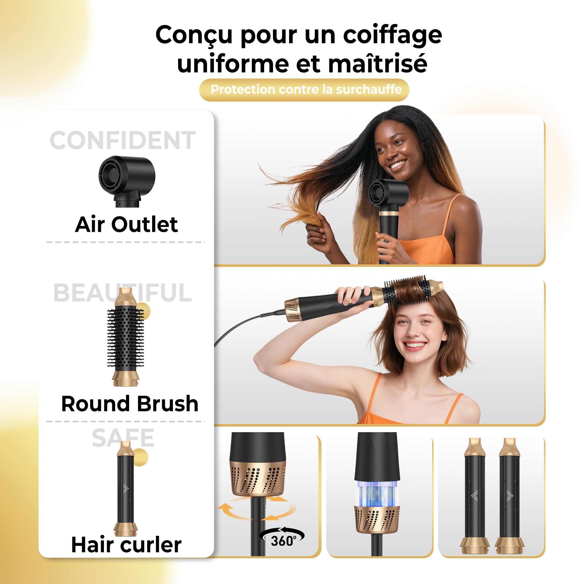 Hairstyler 5 w 1, [110 000 U/min] Zestaw do stylizacji włosów i dmuchanej szczotki, [350g] Haarstyler Multistyler do delikatnego kręcenia i prostowania, Föhnbürste zestaw do codziennej stylizacji | Szczotka do włosów High-Speed z technologią jonową, 350 g