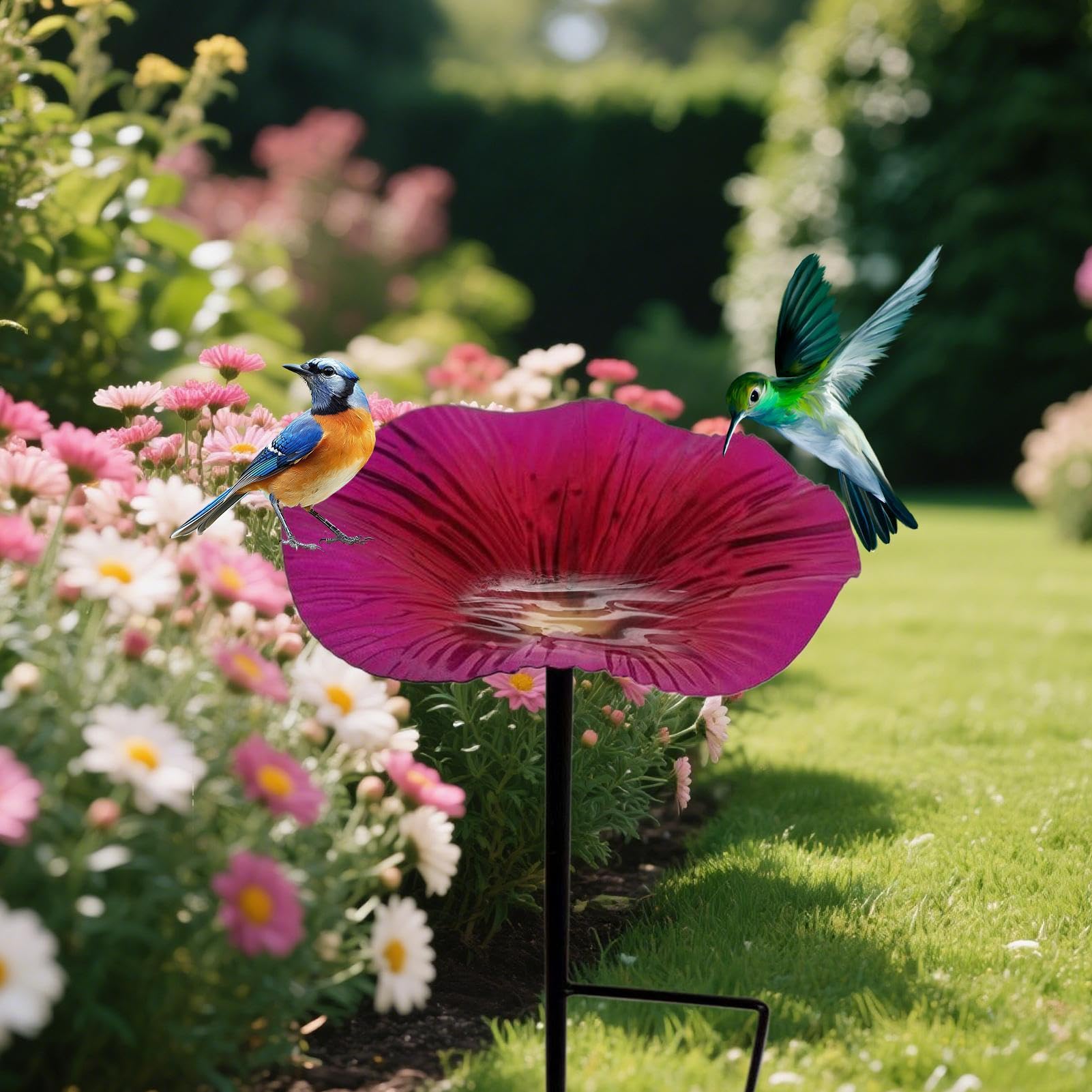 Générique Post d'alimentation du Jardin - Plateau Suspendu, Bol à | Stand en Plein air Durable avec Motif Floral, pieu décoratif pour Les célébrations du Festival Greenhouse Porch Gree