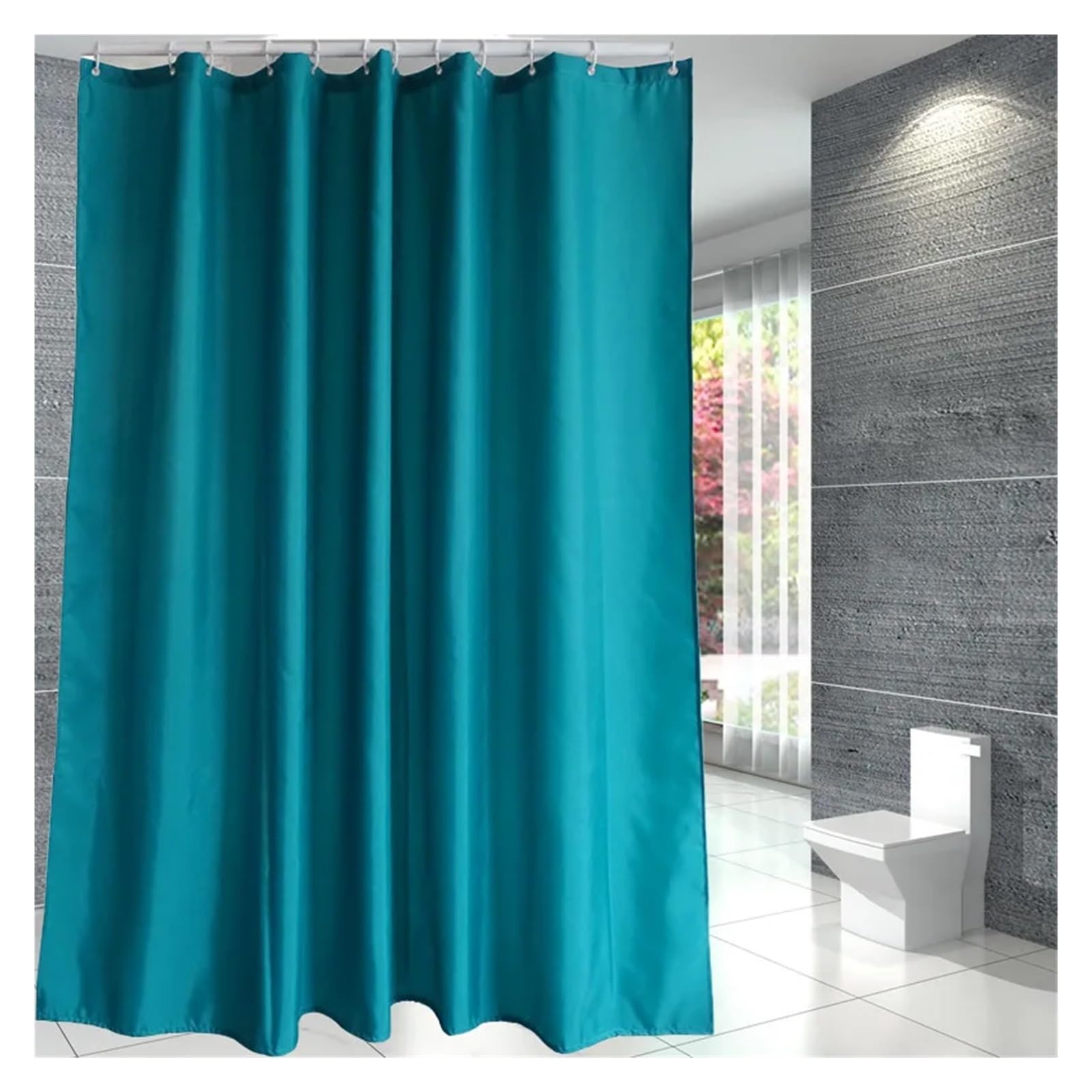 Rideau de douche noir en tissu avec crochets pour douche et baignoire