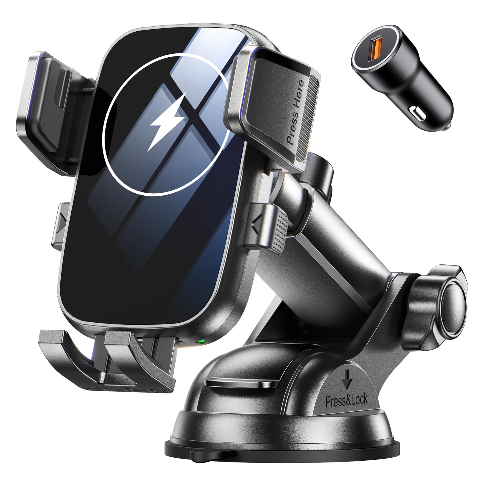 Mohard 15W Schnellladen Handyhalterung Auto mit Ladefunktion, Wireless Charger Auto Inklusive QC3.0 Autoadapter, Induktive Ladestation Auto Wohnmobil Elektronik Kompatibel mit iPhone 17/16, Galaxy