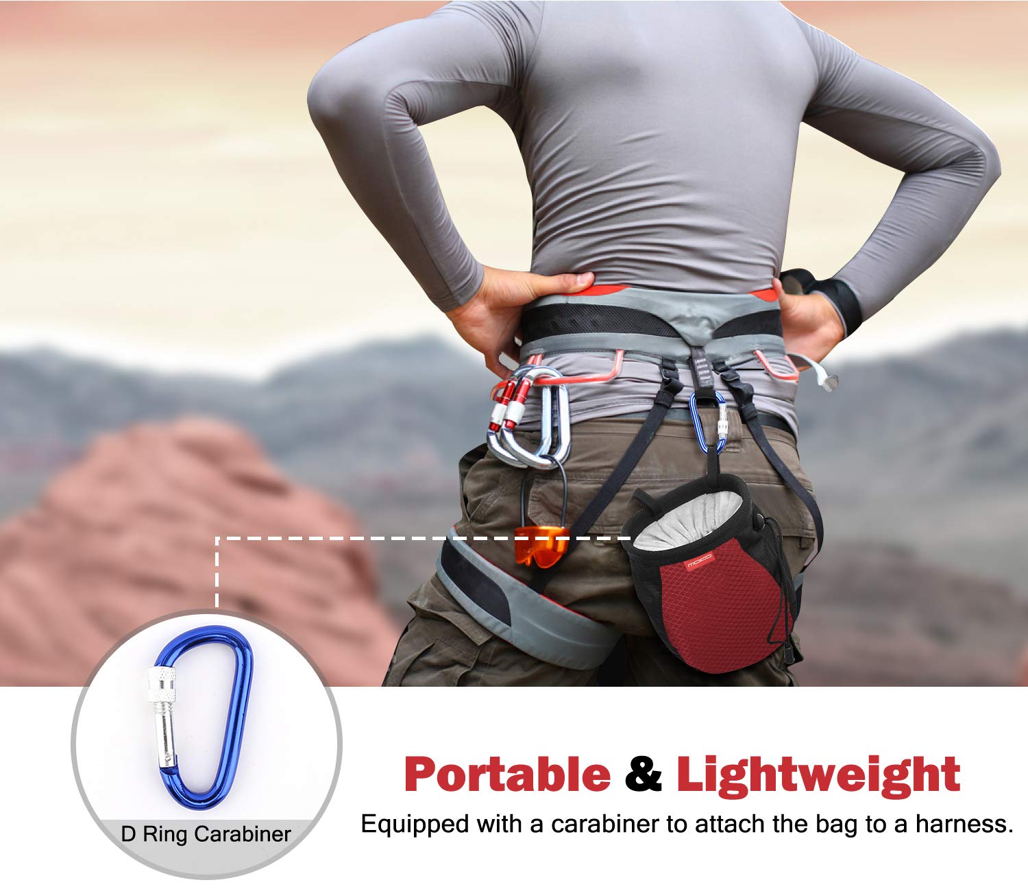 Moko Bolsa de Magnesia para Escalada con Cinturón Ajustable y Bolsillo Cremallera