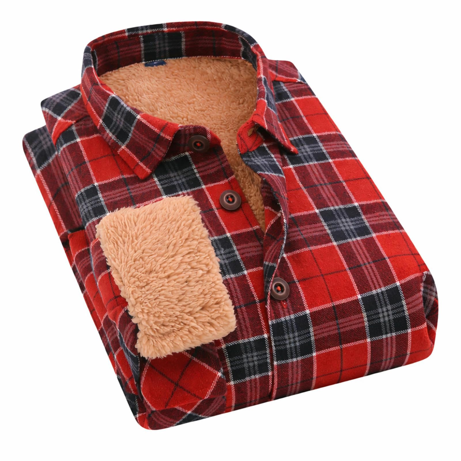 Camicia da uomo in flanella, foderata in pile, a maniche lunghe, con bottoni, per l'inverno, per il tempo libero