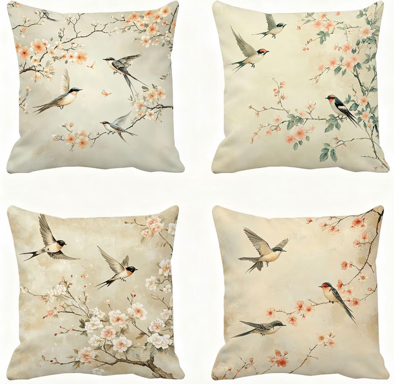 Housse coussin 40x40 lot de 4 oiseau orange pour decoration automne