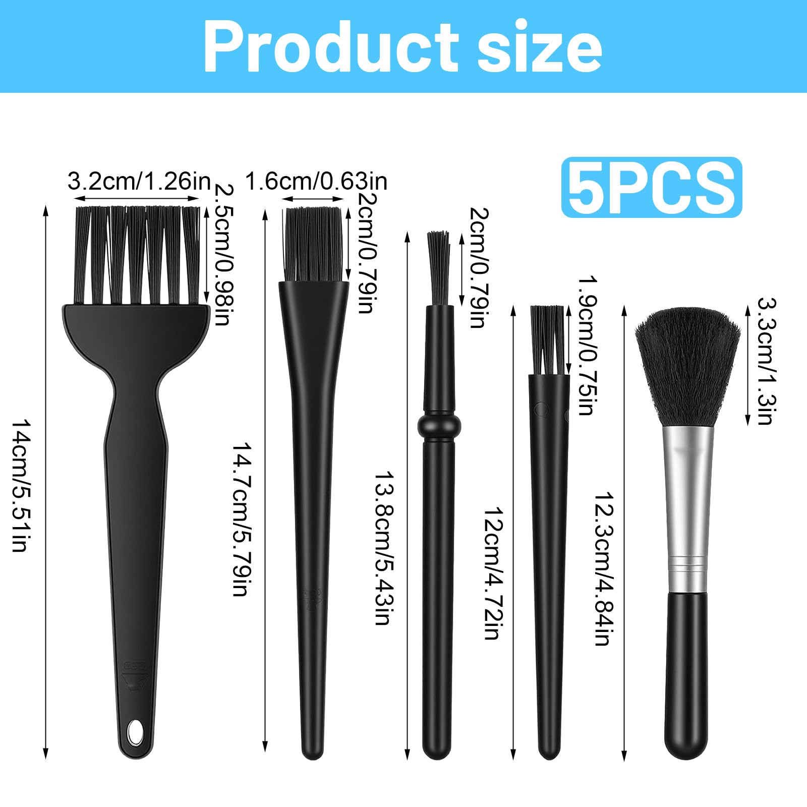 Lot de 5 brosses ESD antistatiques - Kit de nettoyage pour PC - En nylon - Petit clavier - Pour clavier, carte de circuit imprimé, cartes mères - Brosse de nettoyage pour ordinateur portable