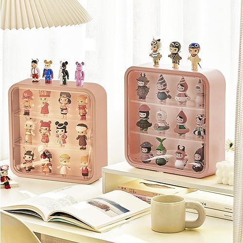 Miniatura 7 de Vitrina transparente para figuras, caja de exhibición de coleccionables con estantes, organizador de plástico montado en la pared o de escritorio,