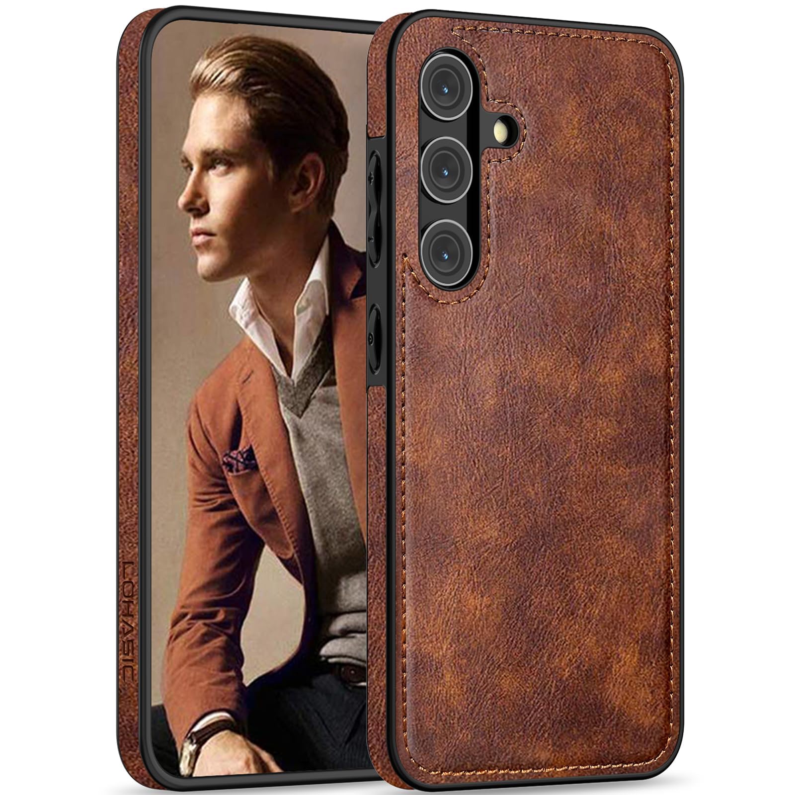 LOHASIC for Galaxy S24 Case 5G, Premium Leather Classic Luxury PU Non-Slip Grip Rugged Bumper Shockproof Full Body Protective Cover Men Women Phone