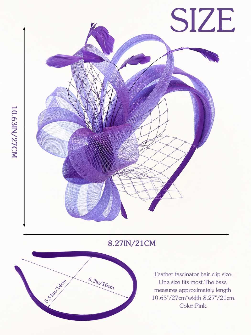 IYOU Feather Wedding Fascinators Headband Purple Flower Tulle Hair Bands Mesh Veil Bridal Cocktail Tea Party Hair Accessories for Women - Image 4