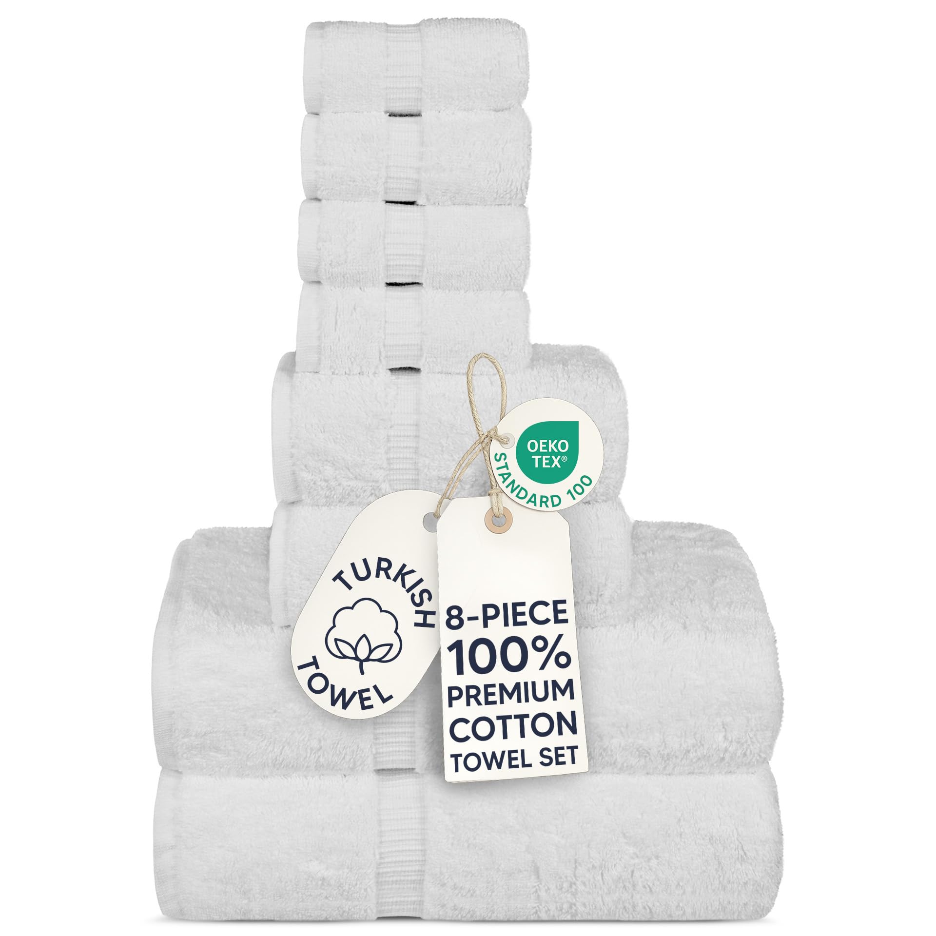 Chakir Turkish Linens White | Hotel & Spa Quality 100% Cotton Premium Turkish Towels | Soft & Absorbent (8-Piece Towel Sets, )
