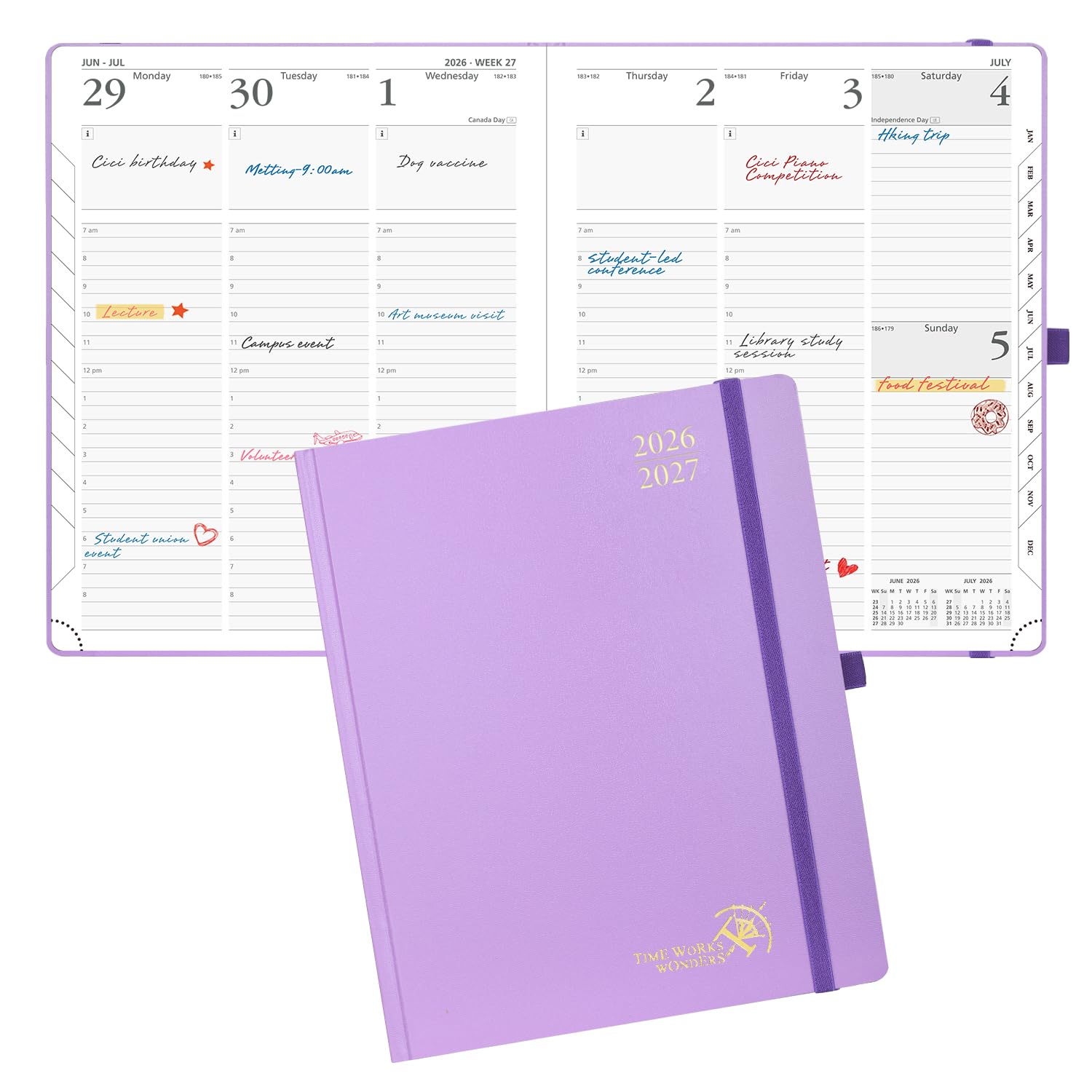 POPRUN 2026-2027 Academic Planner, Large Size 8.5" x 10.5", Weekly and Monthly Calendar, July 2026 to June 2027, Hardcover Appointment Book with Verital Layout, Hourly Time Slots, Monthly Tabs