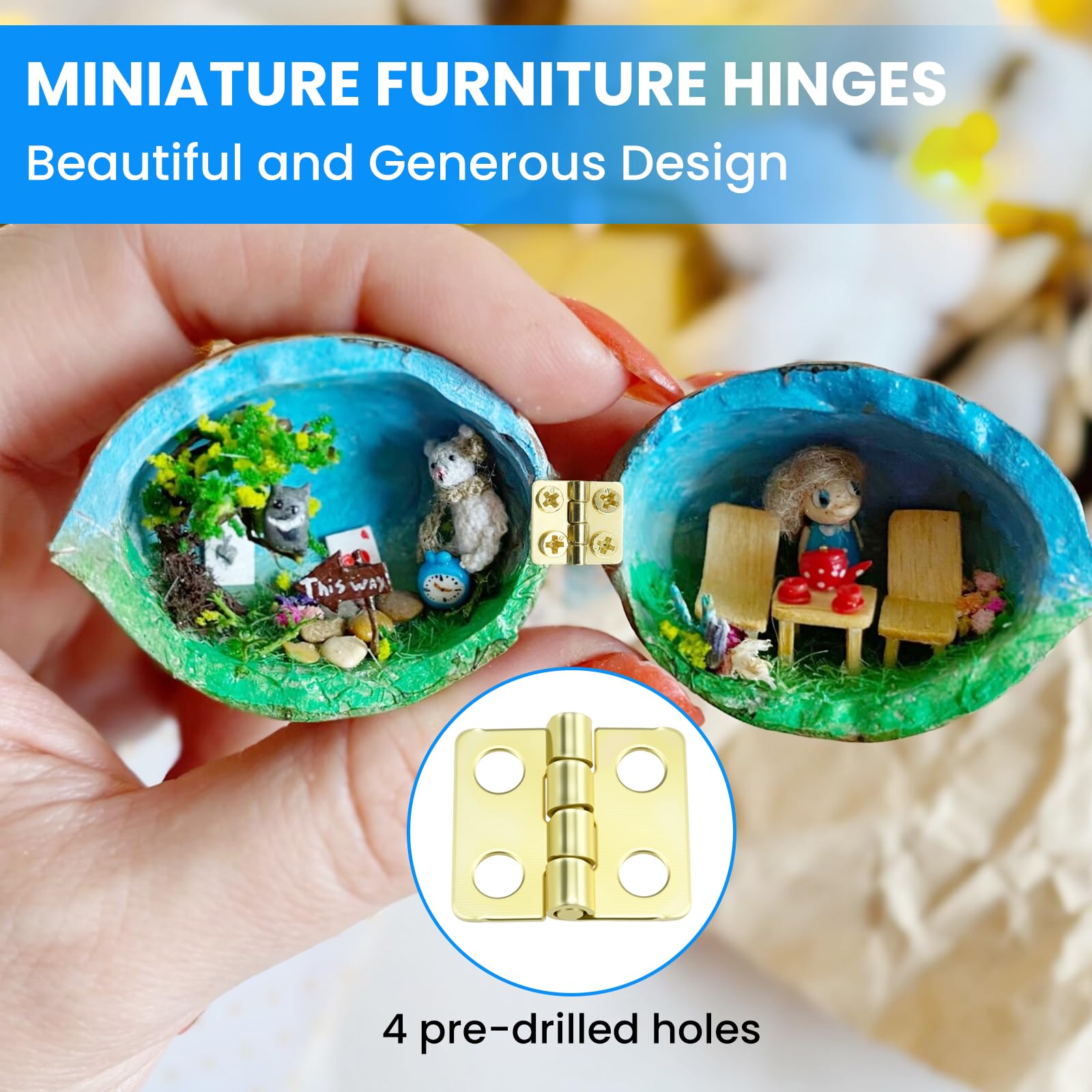 SDTC Tech 24-Pack Mini Hinges 13x12mm 180 Degree Rotation Antique Butt Hinge with Mounting Nails for Jewelry Box Dollhouse Cabinet Closet Wooden Case - Gold 1