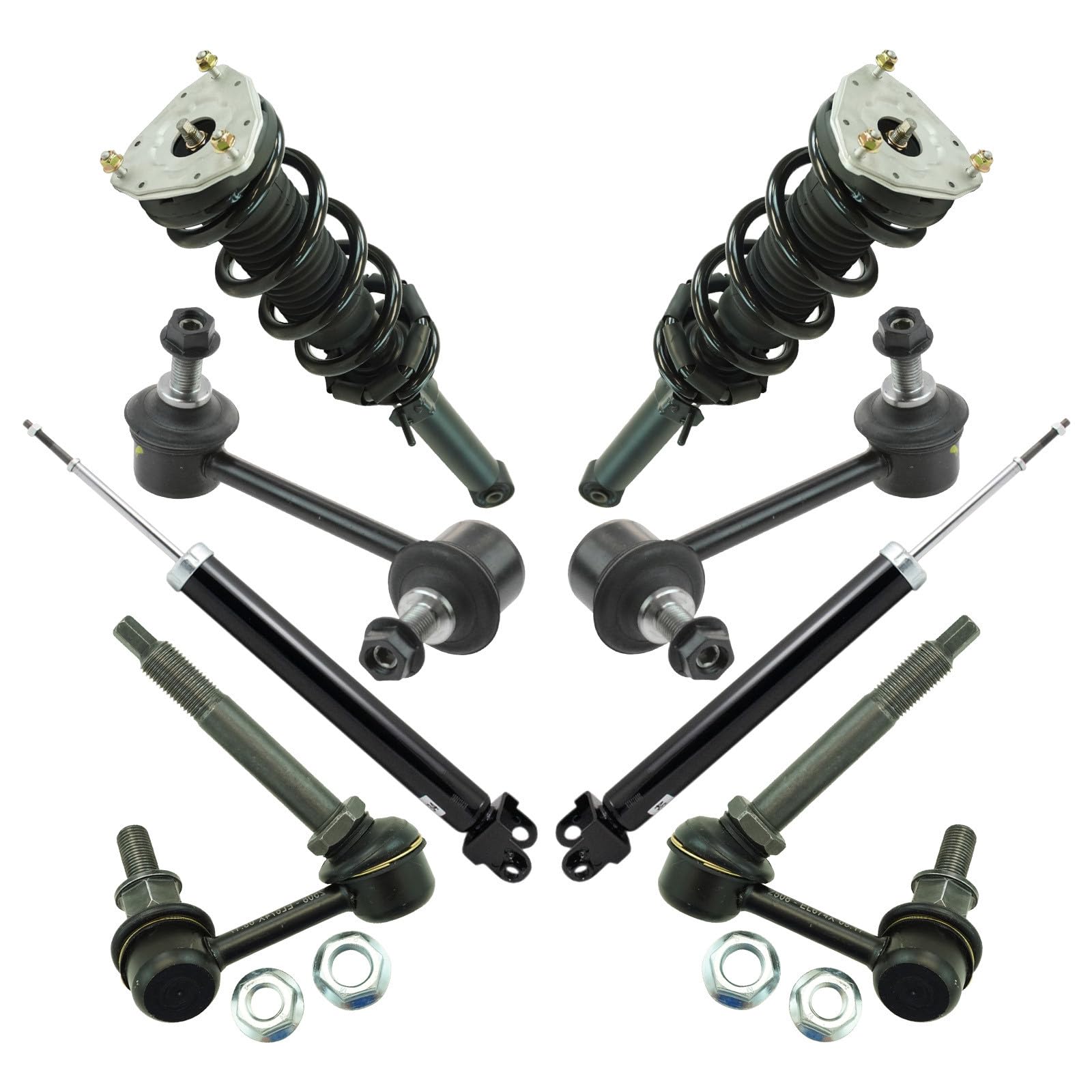 TRQ Front and Rear Suspension Kit Shock & Spring Strut Assembly Shock Absorber Sway Bar Stabilizer Link Compatible with 2011-2012 INFINITI G25 2007-